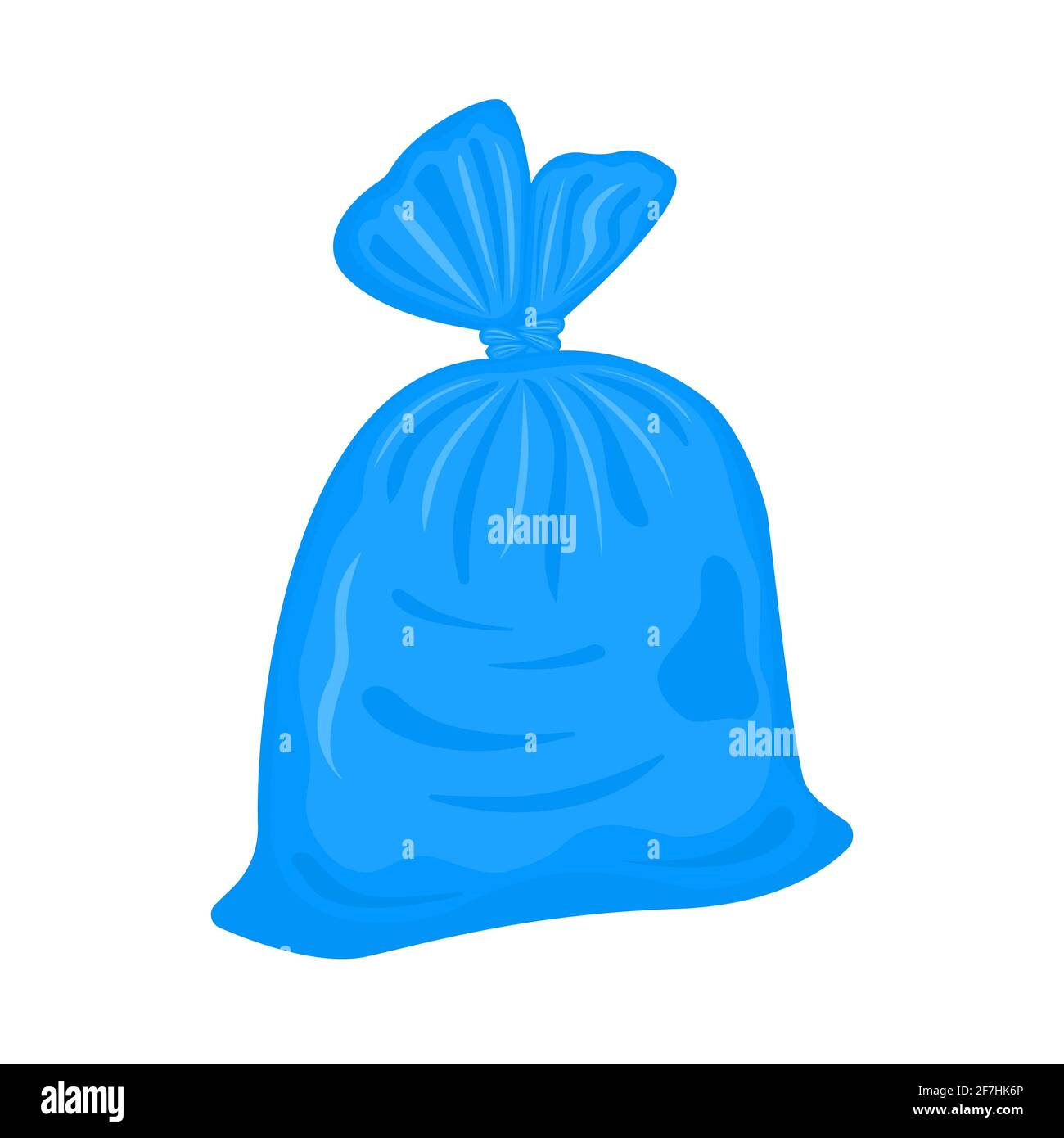 Sac poubelle en plastique rempli isolé sur fond blanc. Emballage bleu avec poubelle. Ensemble de déchets liés. Illustration de dessin animé vectoriel. Illustration de Vecteur