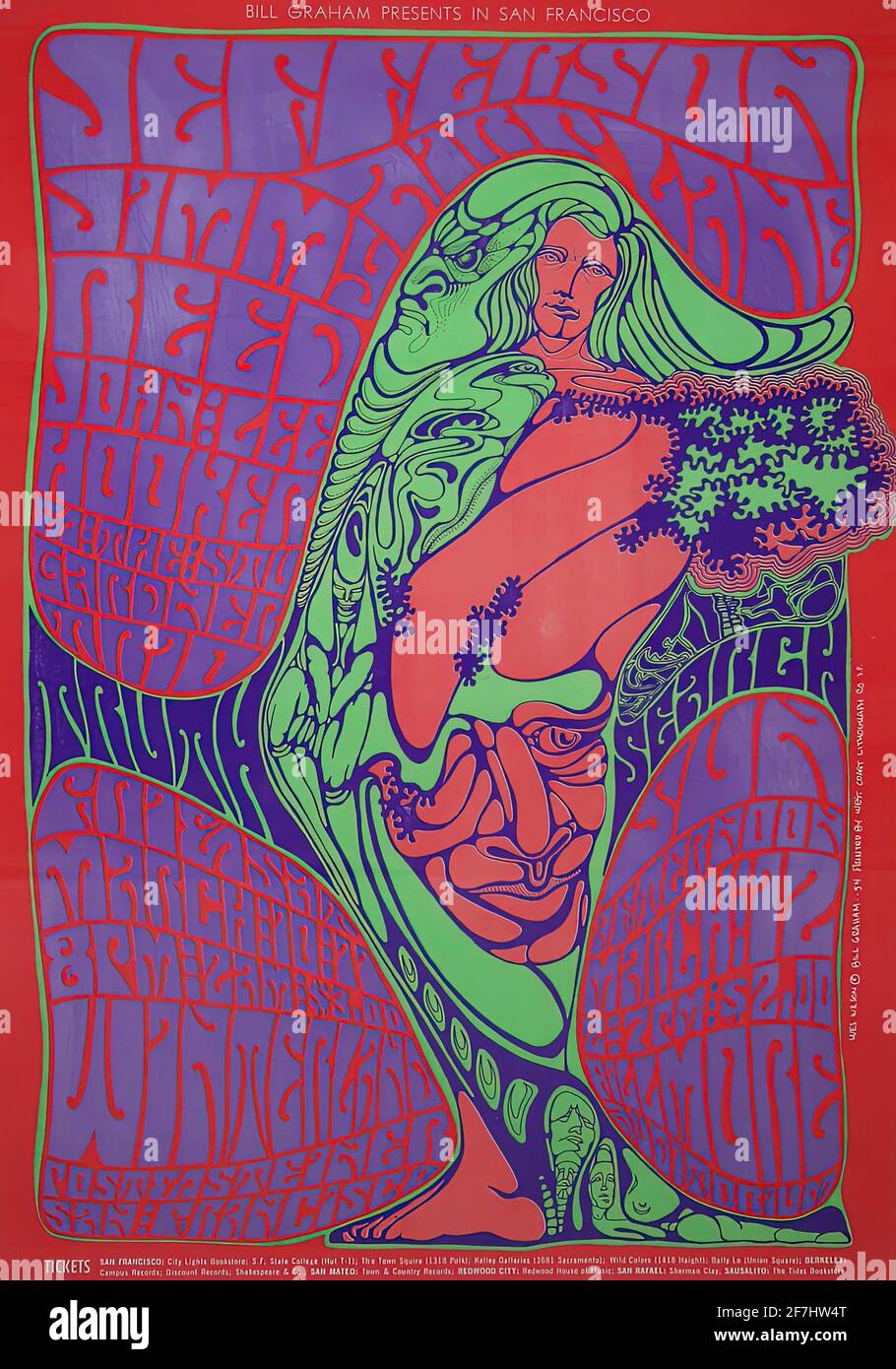 Une affiche de festival de musique psychédélique vintage avec Jefferson Airplane Banque D'Images