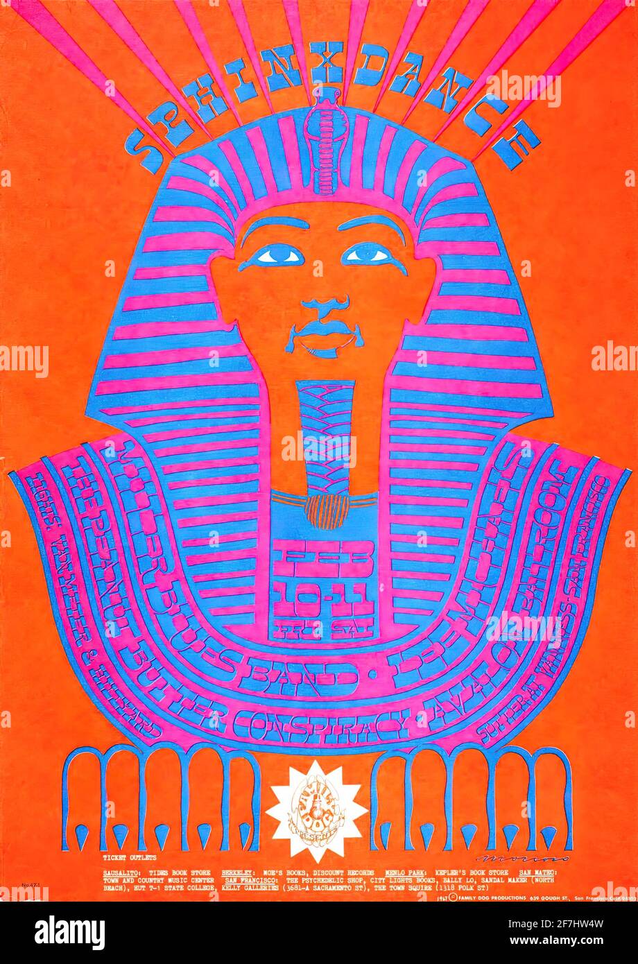 Une affiche de musique psychédélique vintage pour Sphinxdance Banque D'Images