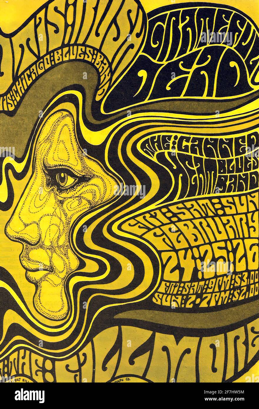 Une affiche de musique psychédélique vintage pour un concert de Degradful Dead Banque D'Images
