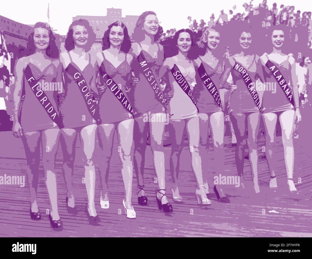 Photographie publicitaire de Miss American à la fin des années 1940, à Atlantic City, dans le New Jersey, modifiée numériquement et colorisée pour un effet artistique. Banque D'Images