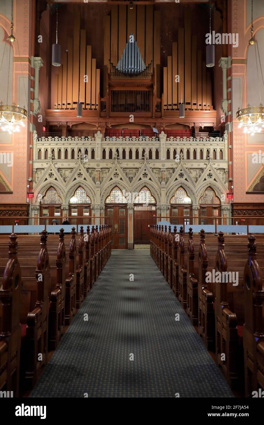 Narthex écran et orgue à l'intérieur de l'ancienne église du Sud.Back Bay.Boston.Massachusetts.USA Banque D'Images