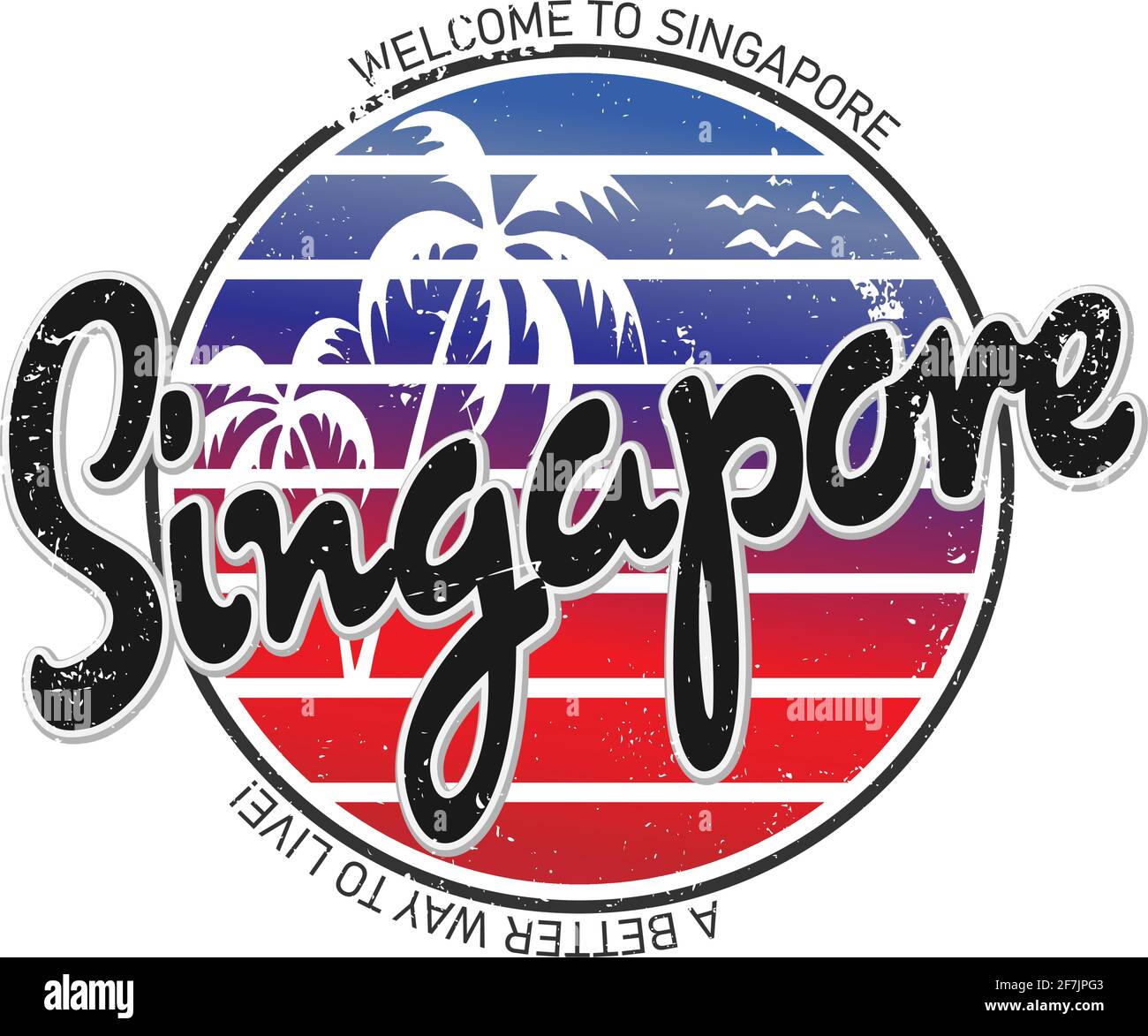 Illustration vectorielle d'été de Singapour. Illustration de couleur vive, plate et ronde. Idéal pour les posts, les articles, les autocollants, les t-shirts et les tasses Illustration de Vecteur