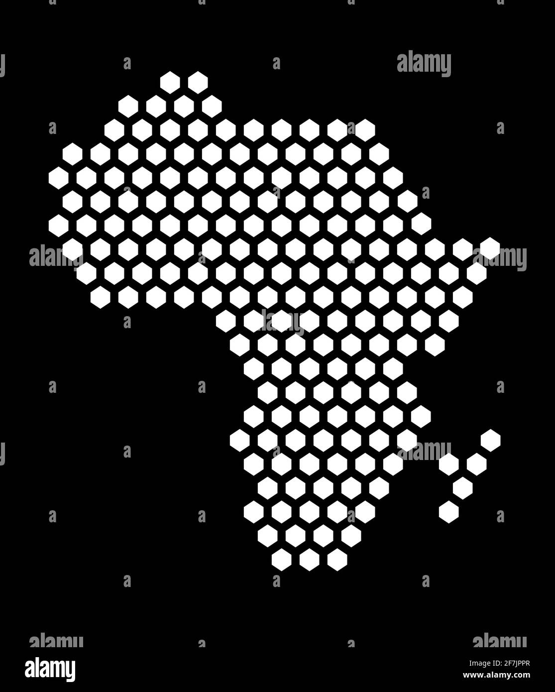 Carte de pixels hexagonaux noir et blanc de l'Afrique. Illustration vectorielle continent africain carte hexagonale mosaïque en pointillés. Frontière administrative, territoire compositio Illustration de Vecteur