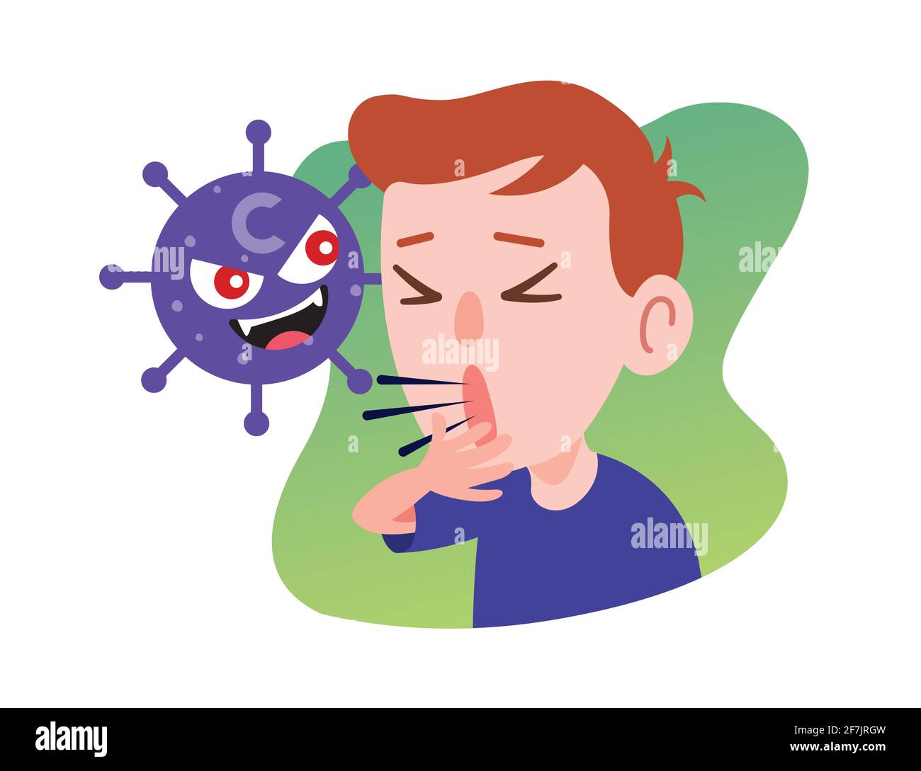 Toux d'enfant attaque sérieuse par le virus. Prévention contre les virus et les bactéries. Vecteur art plat. Illustration de Vecteur