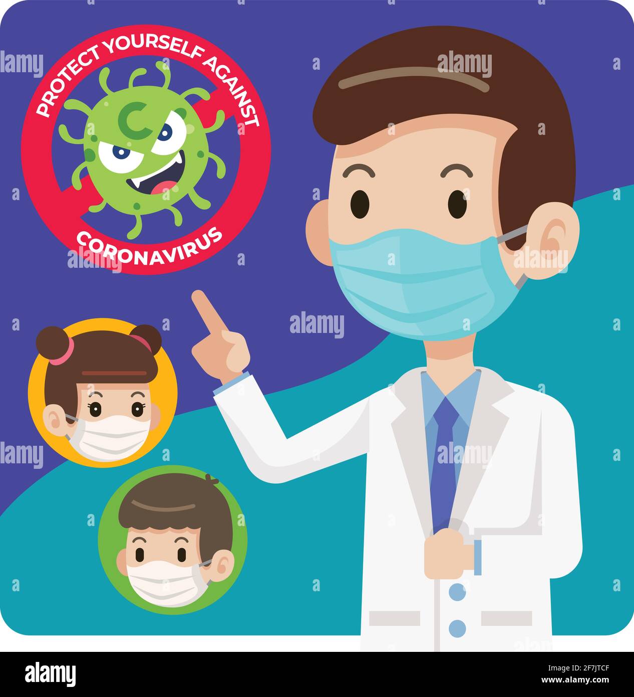 Médecin portant un masque chirurgical de protection et a dit aux gens de porter Masque chirurgical pour protéger contre le virus coronavirus Covid-19 - vecteur caractère Illustration de Vecteur