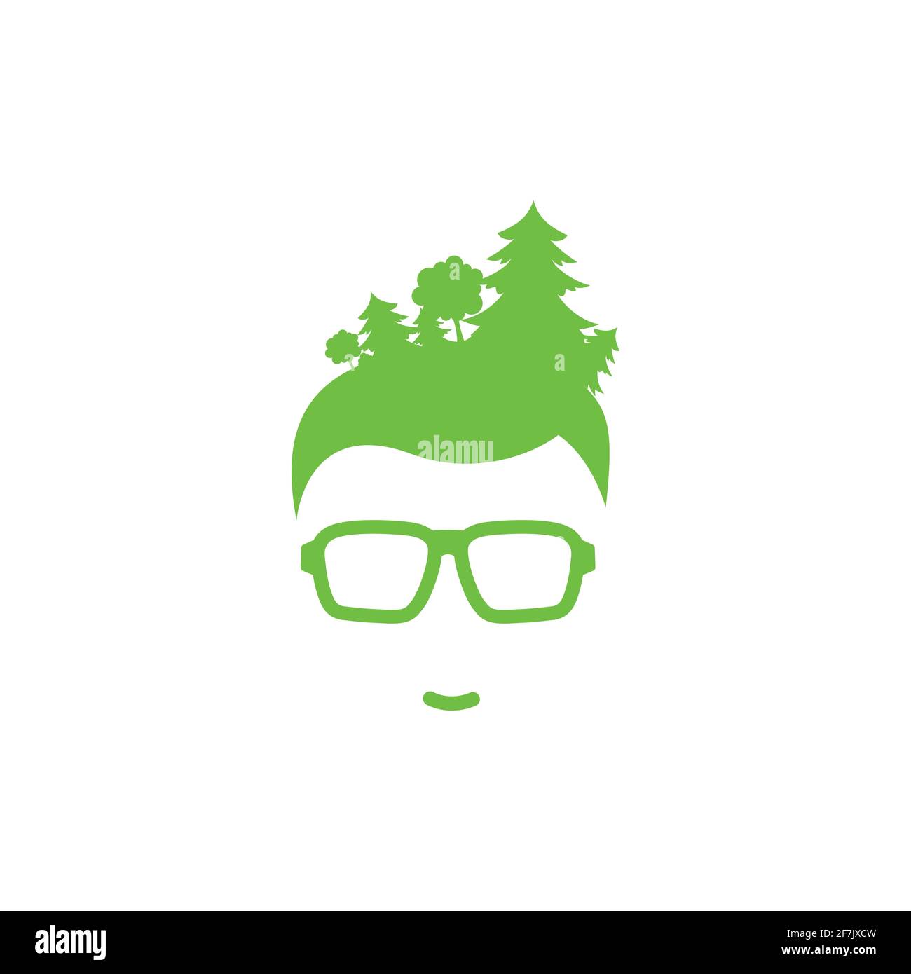 Silhouette de la tête de l'homme en lunettes hipster avec forêt en cheveux . Avatar vert avec arbres. Écologie et amour de la nature. Écologique. Passez au concept vert. Est Illustration de Vecteur