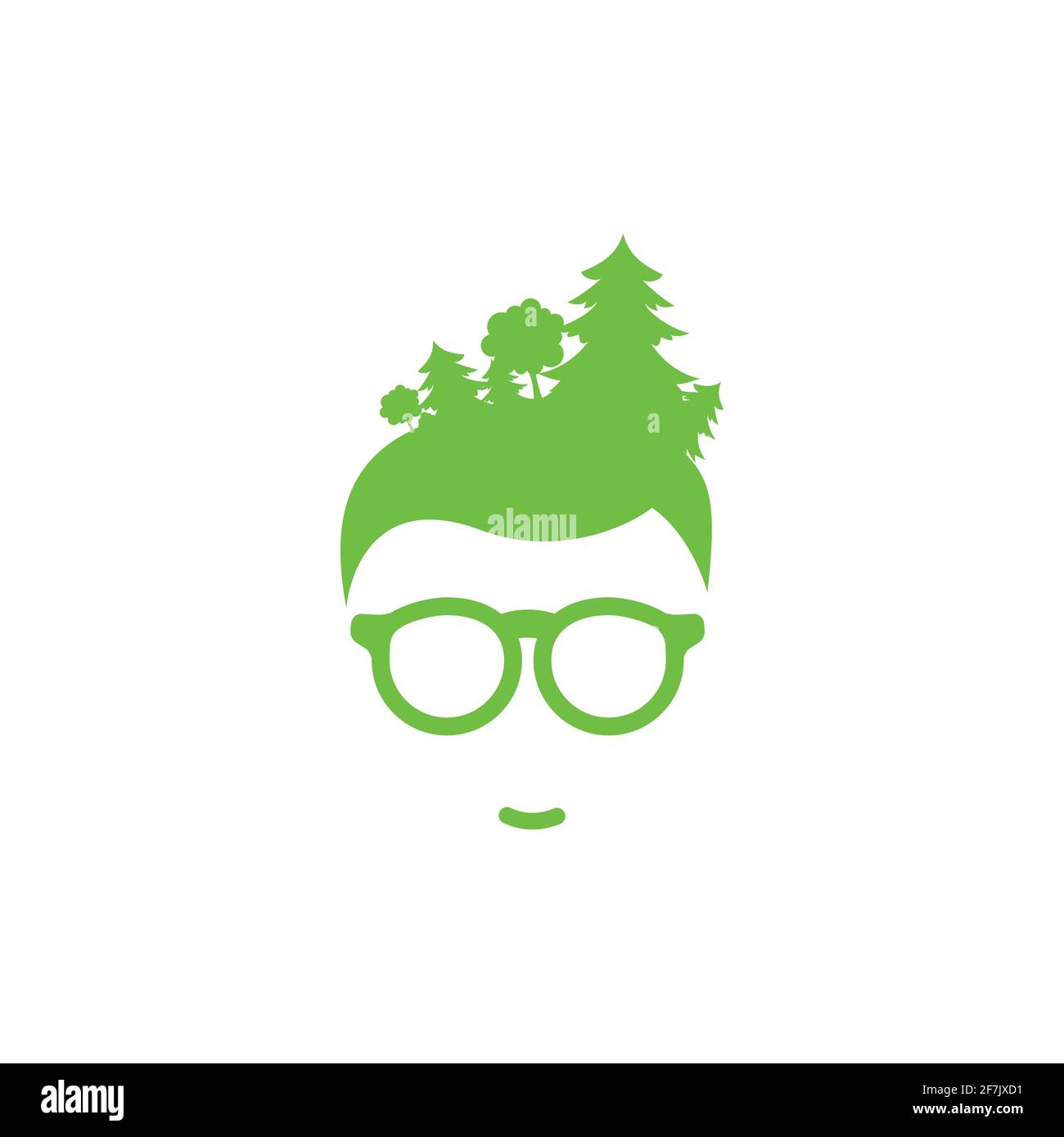 Silhouette de la tête de l'homme en lunettes hipster avec forêt en cheveux . Avatar vert avec arbres. Écologie et amour de la nature. Écologique. Passez au concept vert. Est Illustration de Vecteur