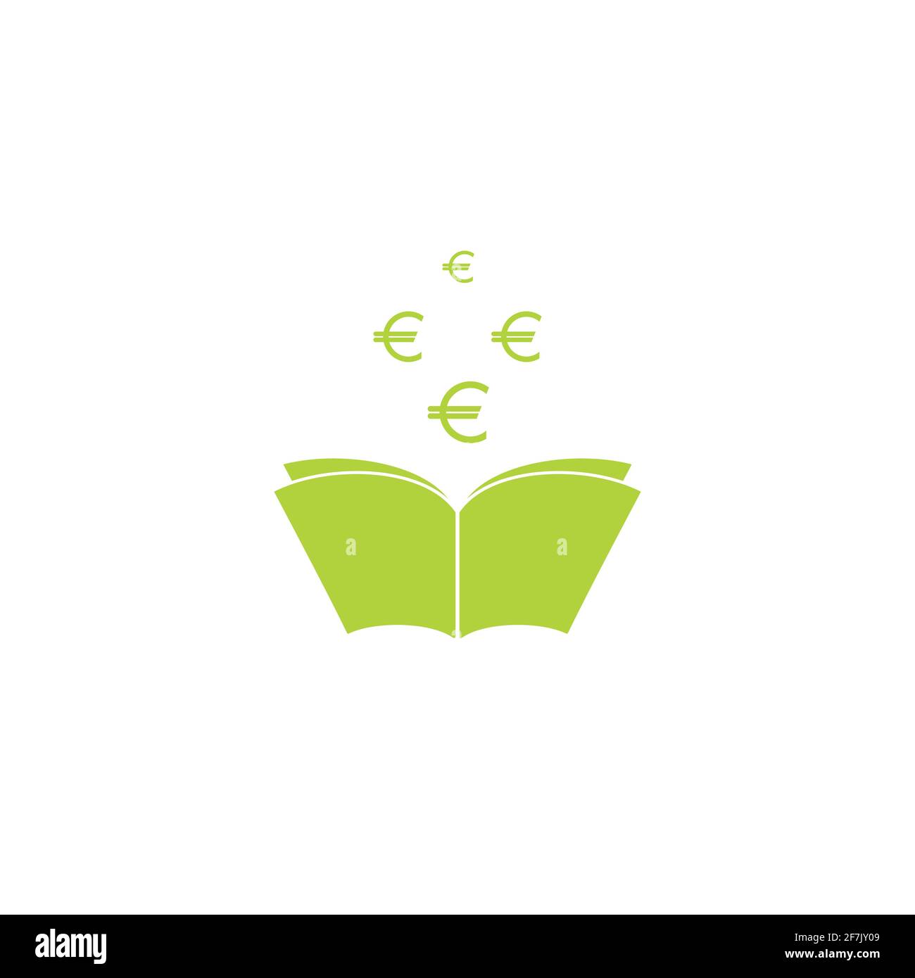 Green Open livre avec des signes verts de l'euro volant isolé sur blanc. Concept d'entreprise de livre d'argent. Illustration vectorielle plate. Symbole du livre de compte. Investir Illustration de Vecteur