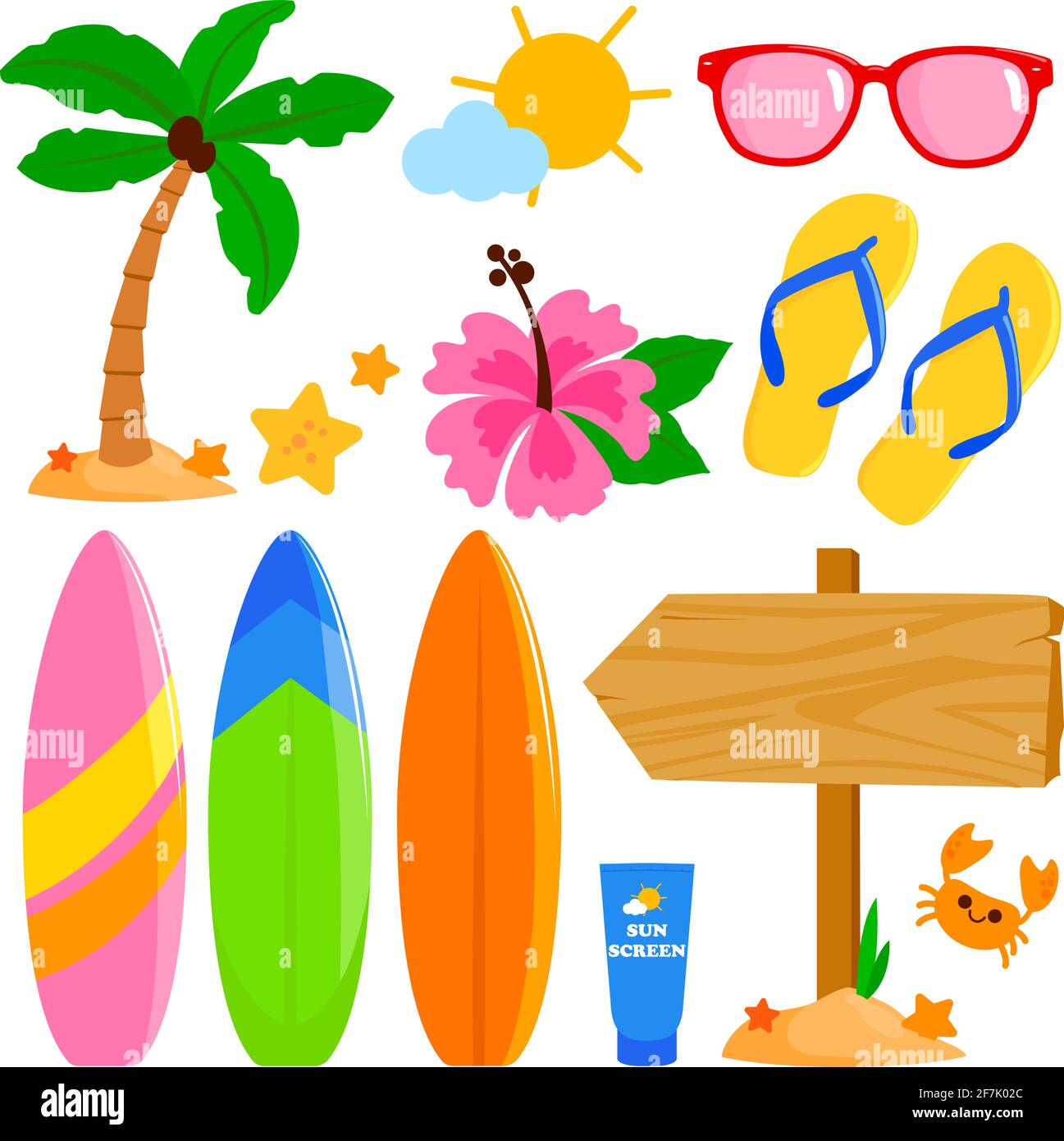 Collection colorée de surf d'été. Illustration vectorielle Illustration de Vecteur