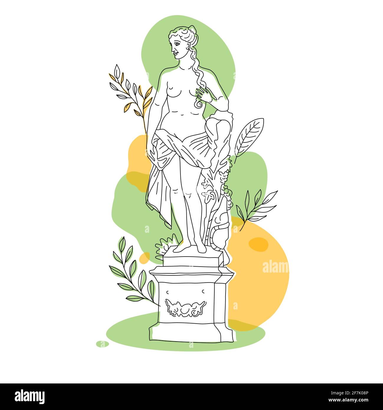 Ancienne statue de la déesse grecque en ligne continue.Illustration vectorielle.Dessin moderne.Garez-vous en été.style OneLine. Illustration de Vecteur