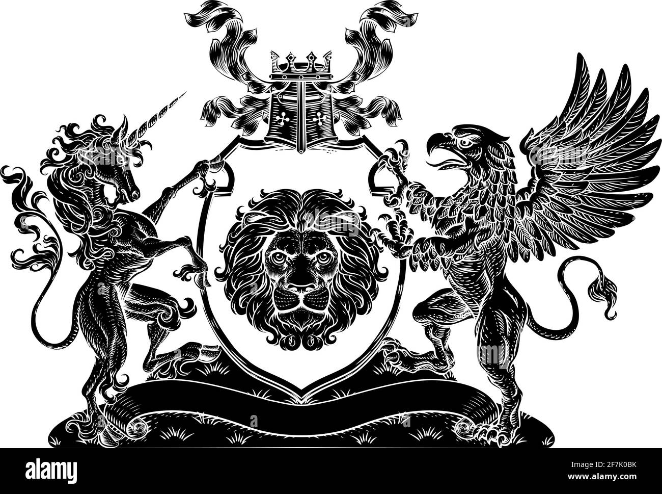 Armoiries Crest Griffin Unicorn Lion Shield Illustration de Vecteur