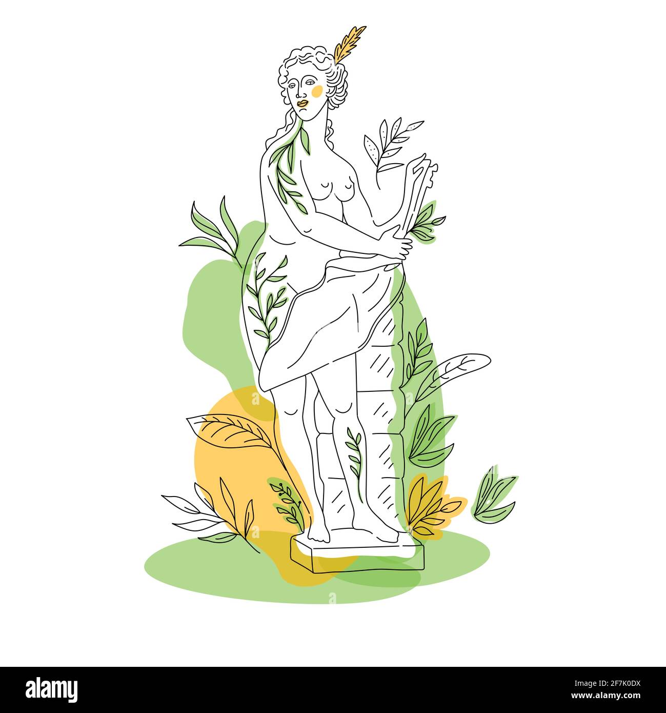 Ancienne statue de la déesse grecque en ligne continue.Illustration vectorielle.Dessin moderne.Garez-vous en été.style OneLine. Illustration de Vecteur