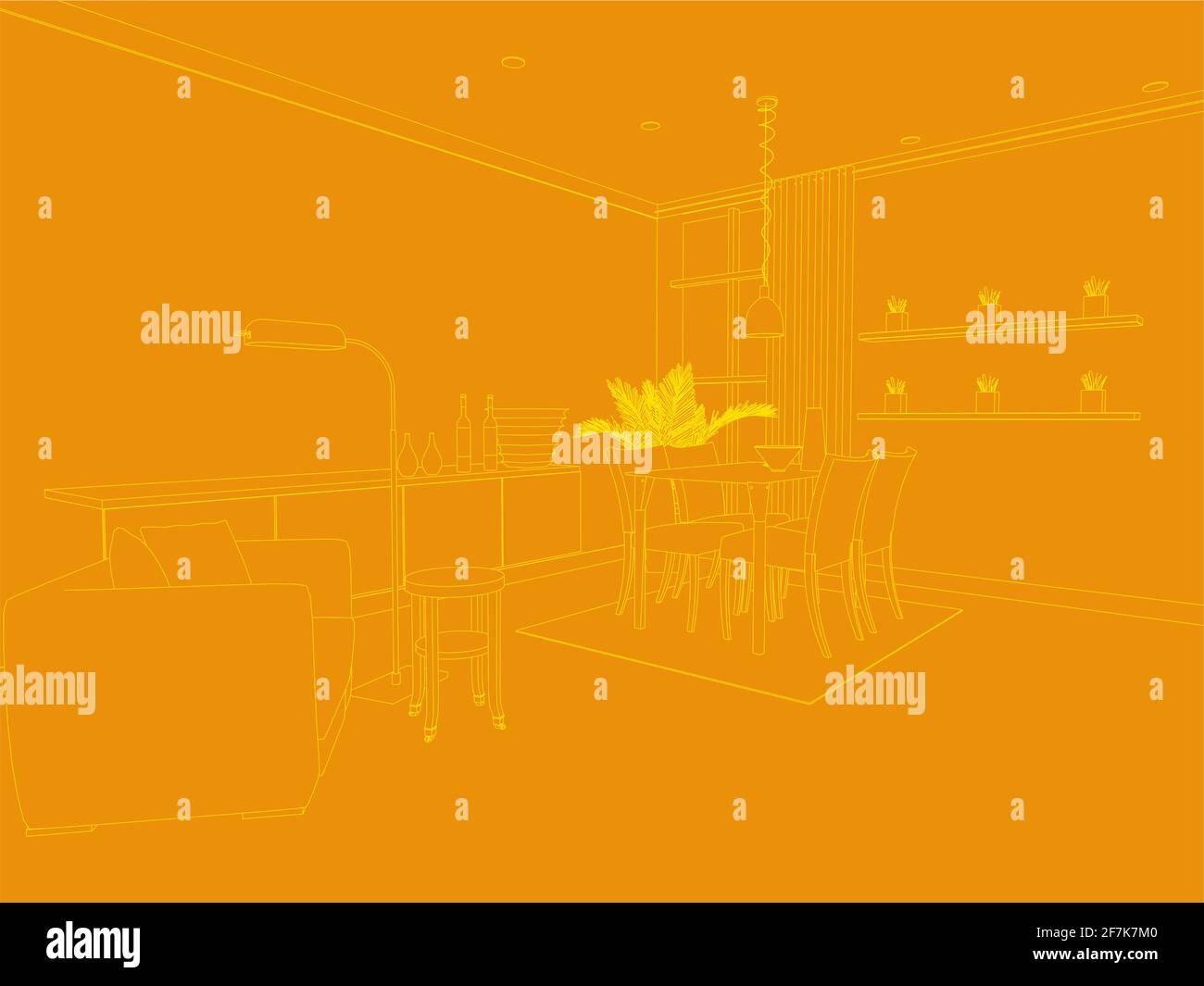 Contour de l'intérieur à partir de lignes jaunes sur fond orange. Illustration vectorielle. Illustration de Vecteur