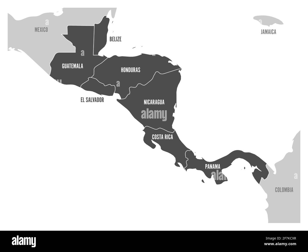 Carte de la région d'Amérique centrale avec États d'amérique centrale en gris foncé. Noms de pays. Illustration simple à vecteur plat Illustration de Vecteur