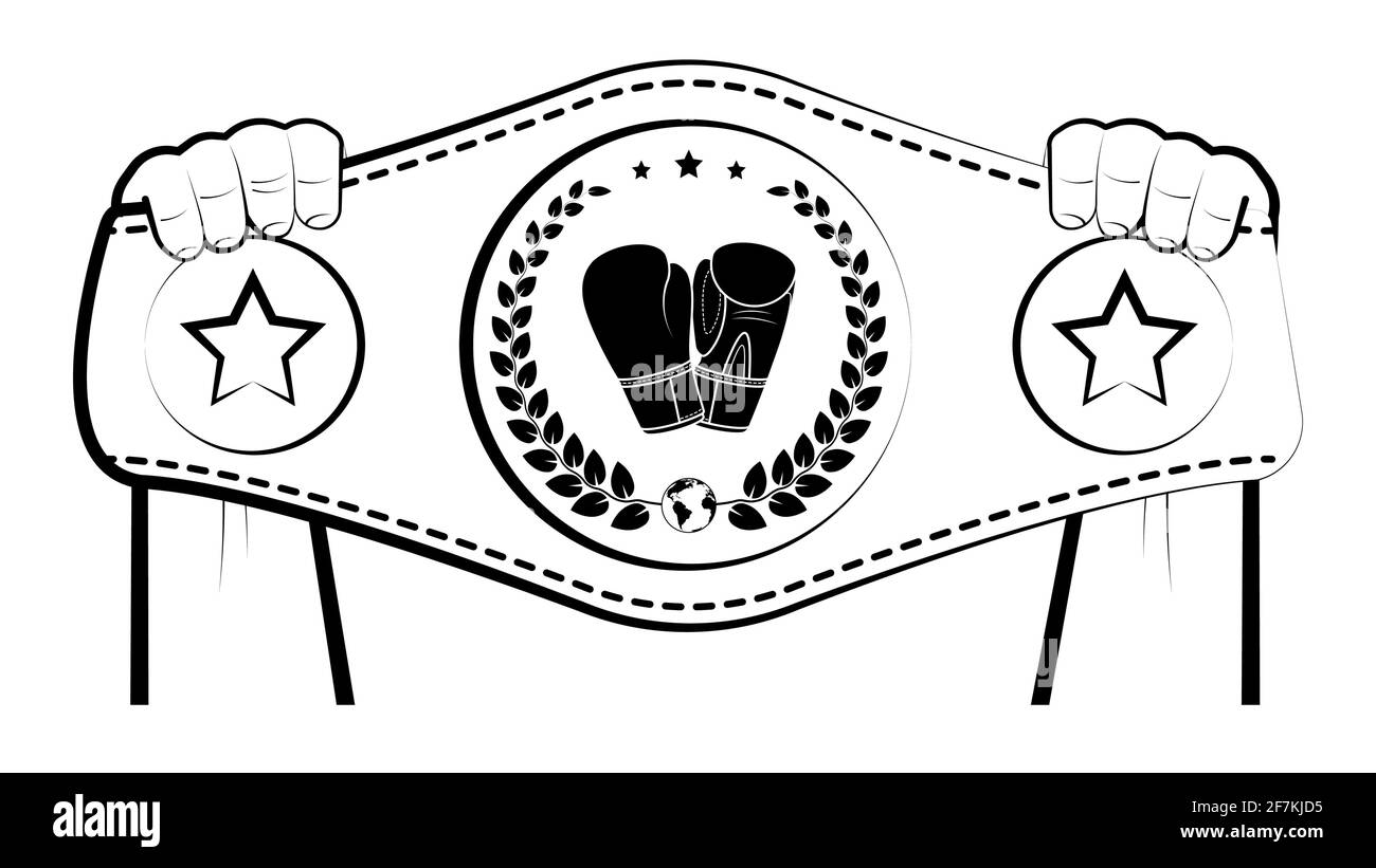 des hommes forts de champion athlète tiennent la ceinture de gagnant de compétition par-dessus sa tête. Victoire en tournoi en boxe, sports de combat. Vecteur Illustration de Vecteur