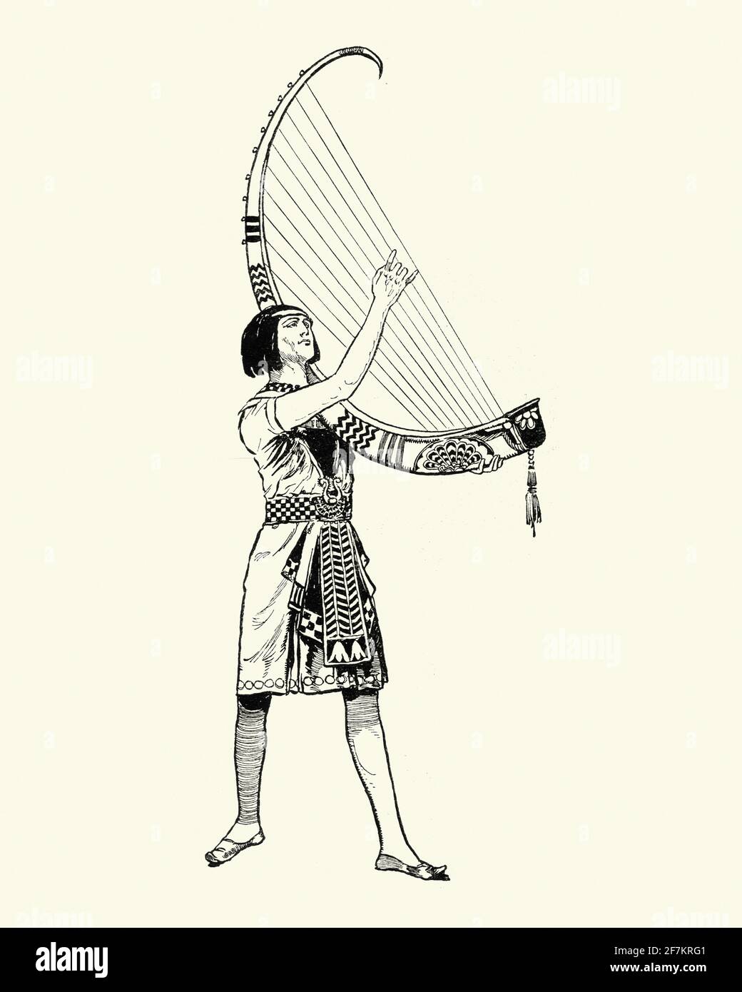 Costume de Cleopatre du ballet de Mikhail Fokine. Harpiste égyptienne antique, harpe Banque D'Images