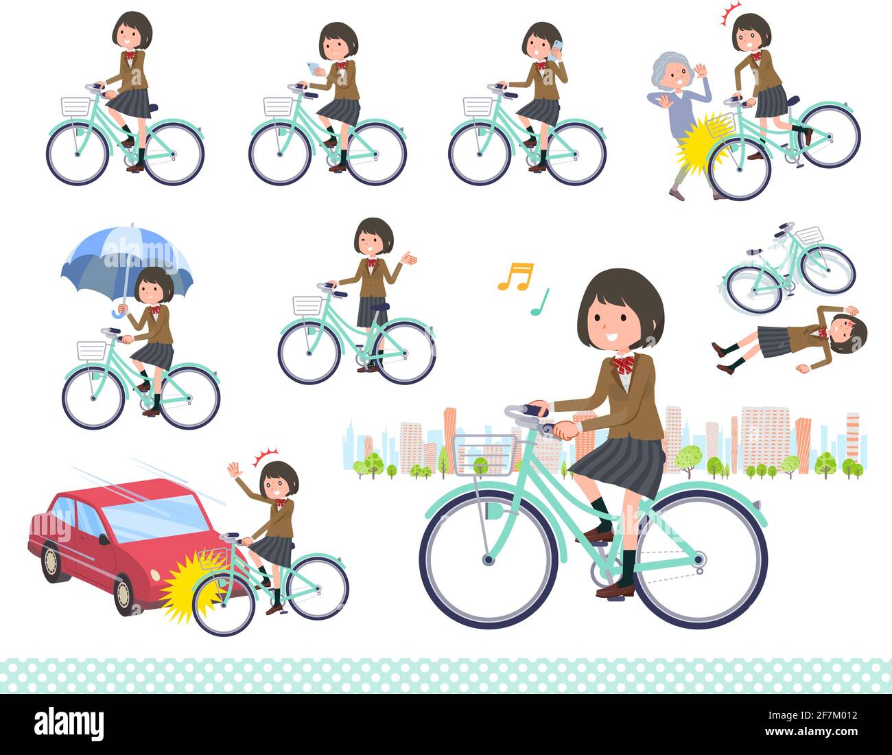 Un ensemble d'écolière à cheval sur un cycle de ville.c'est l'art vectoriel si facile à éditer. Illustration de Vecteur