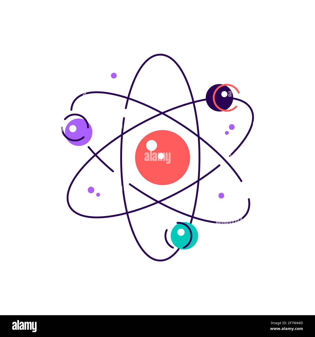 Illustration vectorielle d'un diagramme d'atomes coloré avec des électrons sur des orbites Illustration de Vecteur