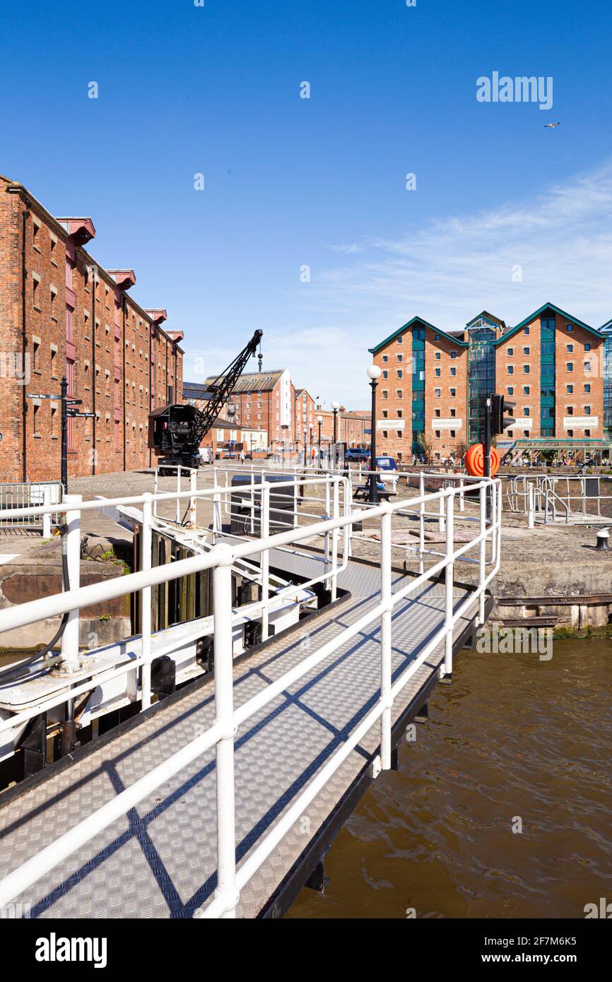 Gloucester Docks à partir des écluses dans la rivière Severn, Gloucester, Royaume-Uni Banque D'Images