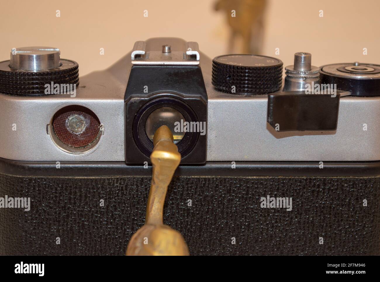 statuette d'un chameau près d'une caméra rétro sur un arrière-plan blanc Banque D'Images