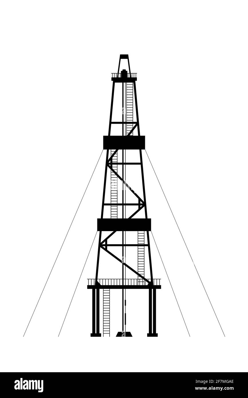 La silhouette noire de l'engin de forage est isolée sur un fond blanc. Illustration vectorielle plate, eps 10. Illustration de Vecteur