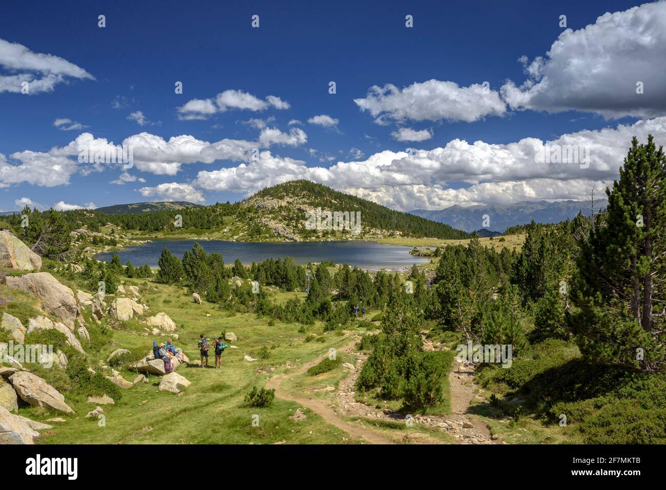 Estany des Dugues autour du lac dans un après-midi d'été. (Estanys del Carlit, Pyrénées-Orientales, France) Banque D'Images