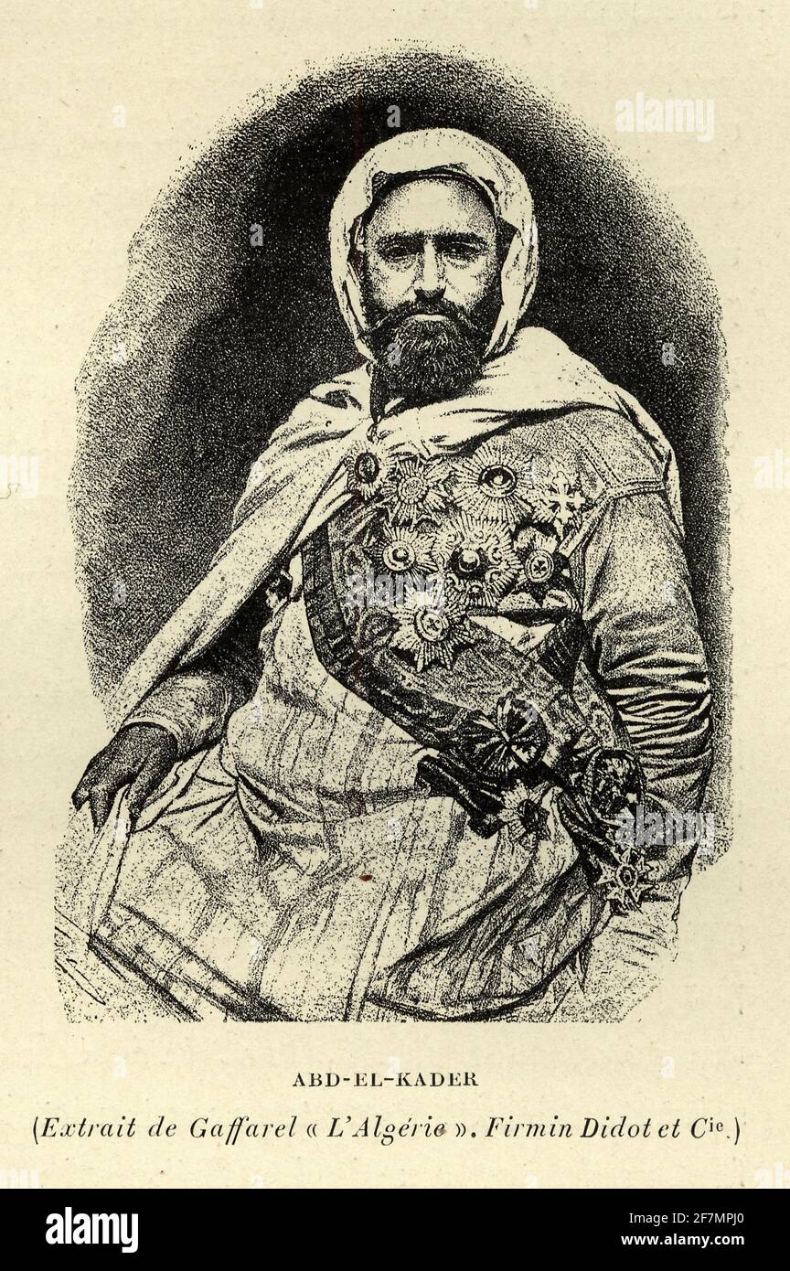 Emir Abdelkader un chef religieux et militaire algérien qui a dirigé Une lutte contre l'invasion coloniale française au milieu du XIXe siècle Banque D'Images