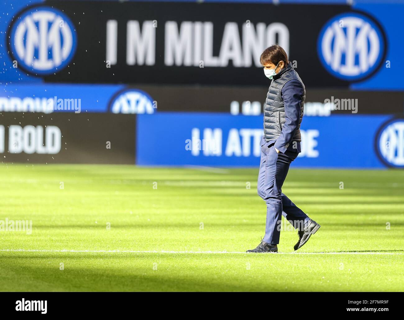 Milan, Italie. 07e avril 2021. Entraîneur en chef du FC Internazionale Antonio Conte vu pendant la série UN match de football 2020/21 entre le FC Internazionale et Sassuolo au stade San Siro.(score final; FC Internazionale 2:1 Sassuolo) (photo de Fabrizio Carabelli/SOPA Images/Sipa USA) Credit: SIPA USA/Alay Live News Banque D'Images