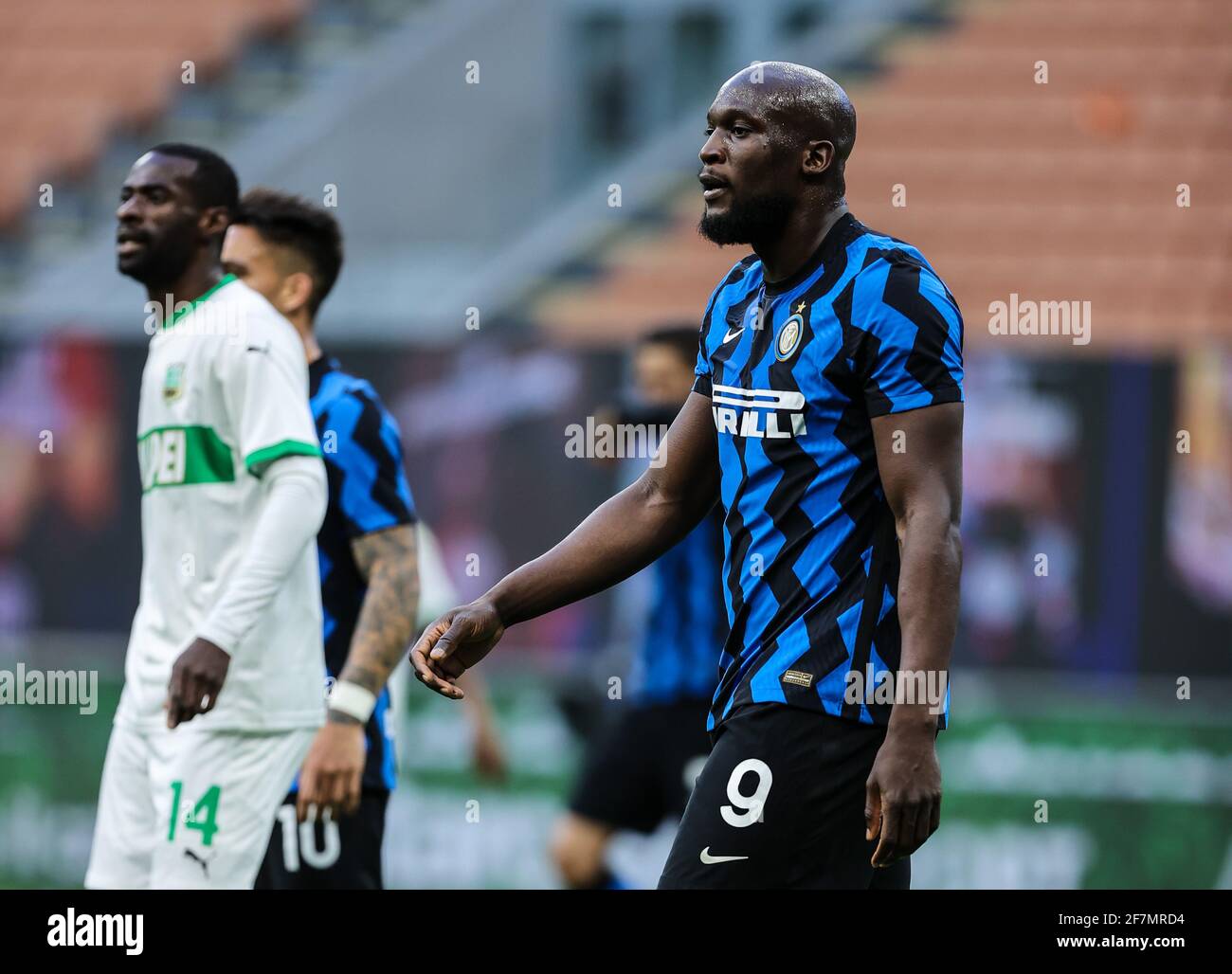 Milan, Italie. 07e avril 2021. Romelu Lukaku du FC Internazionale vu pendant la série UN match de football 2020/21 entre le FC Internazionale et Sassuolo au stade San Siro.(score final; FC Internazionale 2:1 Sassuolo) (photo de Fabrizio Carabelli/SOPA Images/Sipa USA) Credit: SIPA USA/Alay Live News Banque D'Images