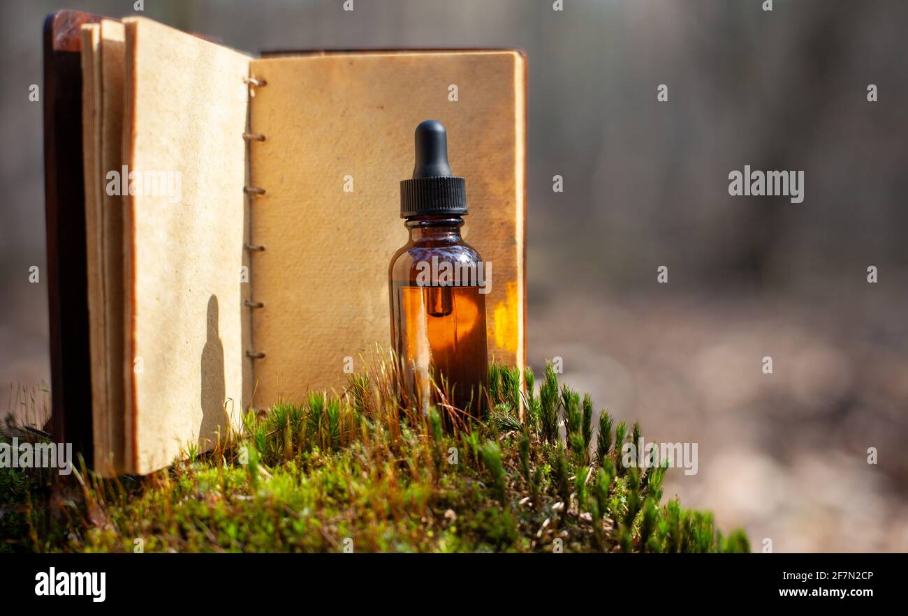 Livre de recettes vierge pour la préparation de plantes médicinales naturelles. Banque D'Images