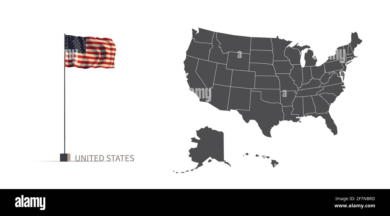 Carte des États-Unis. Carte grise du pays et vecteur d'illustration 3d du drapeau. Illustration de Vecteur