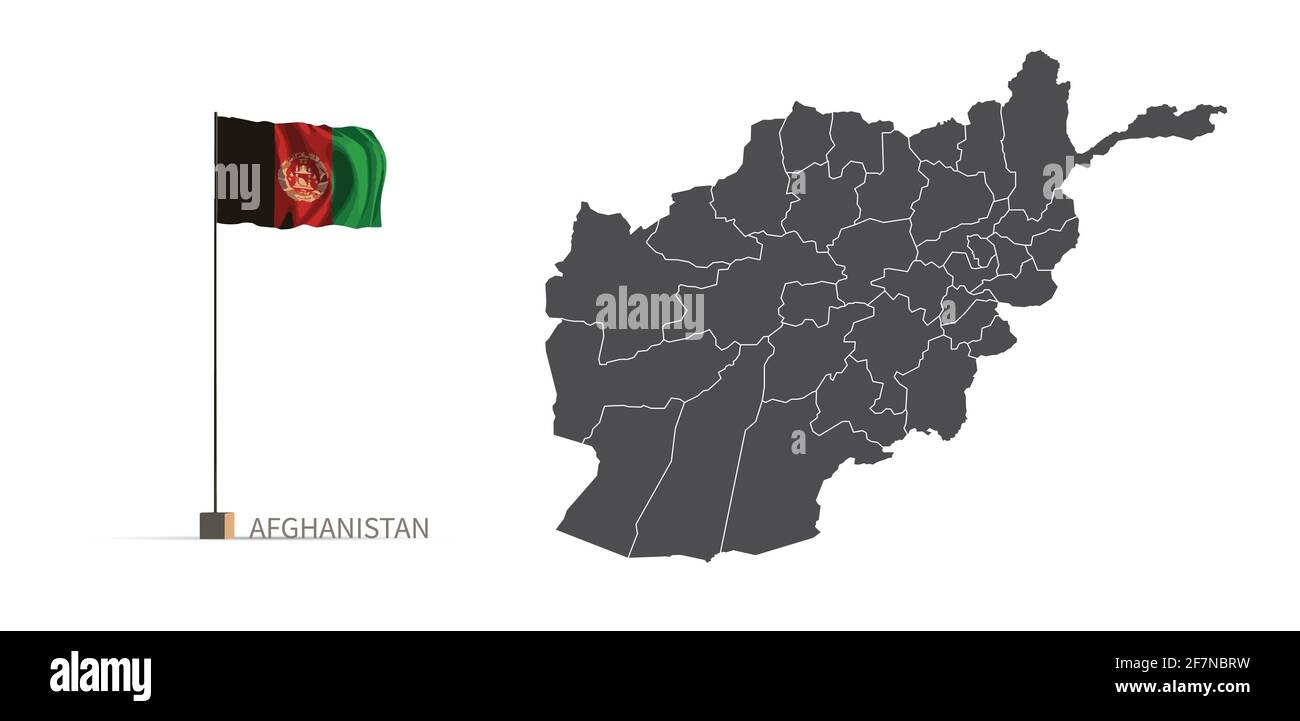 Carte de l'Afghanistan. Carte grise du pays et vecteur d'illustration 3d du drapeau. Illustration de Vecteur