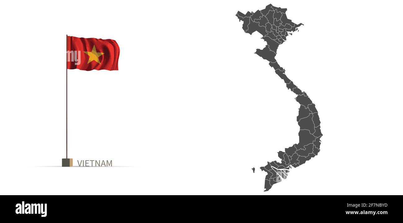 Carte du Vietnam. Carte grise du pays et vecteur d'illustration 3d du drapeau. Illustration de Vecteur