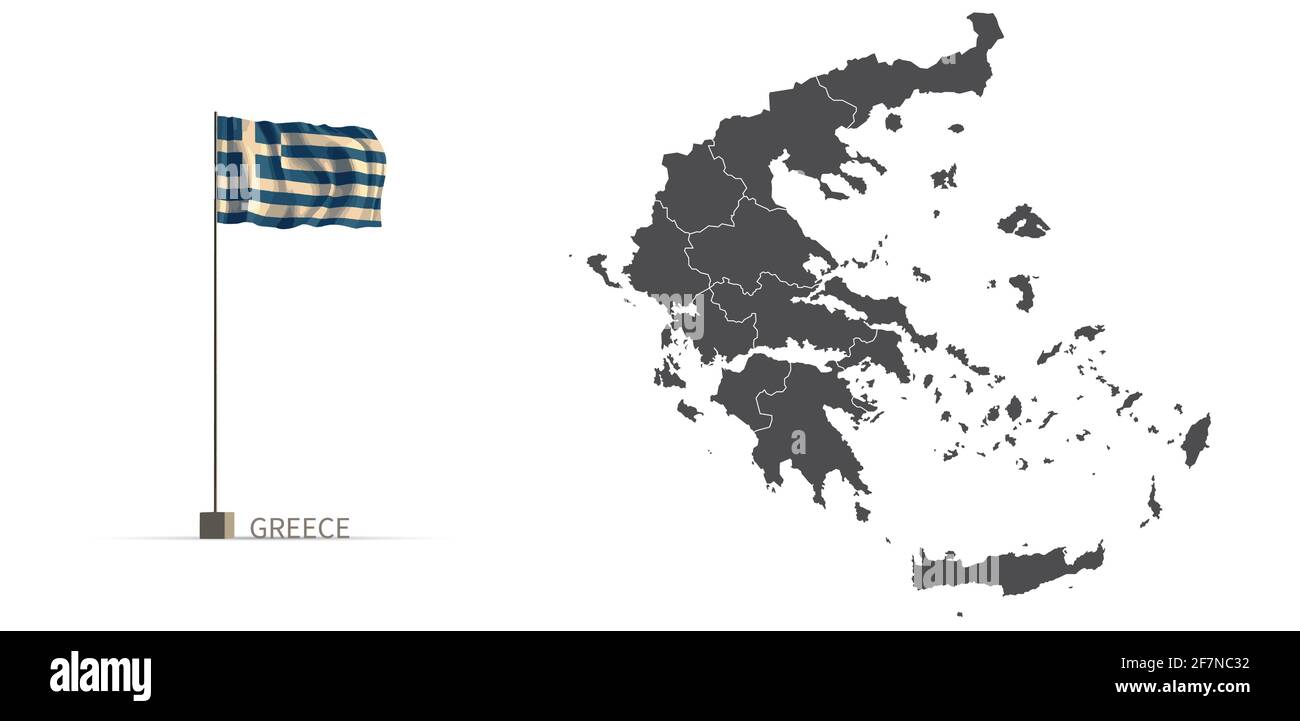 Carte de la Grèce. Carte de pays gris et vecteur d'illustration 3d du drapeau. Illustration de Vecteur