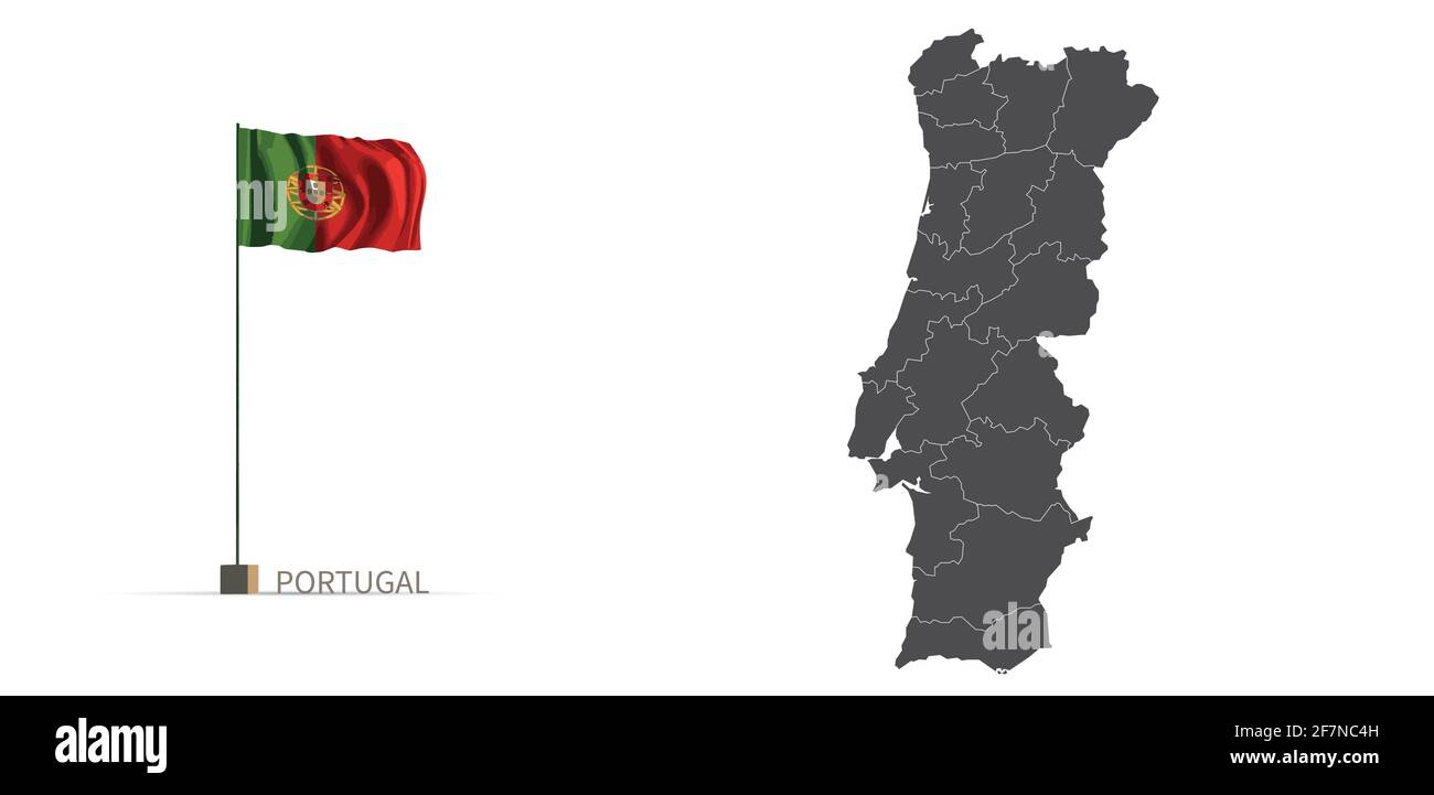 Carte du Portugal. Carte grise du pays et vecteur d'illustration 3d du drapeau. Illustration de Vecteur