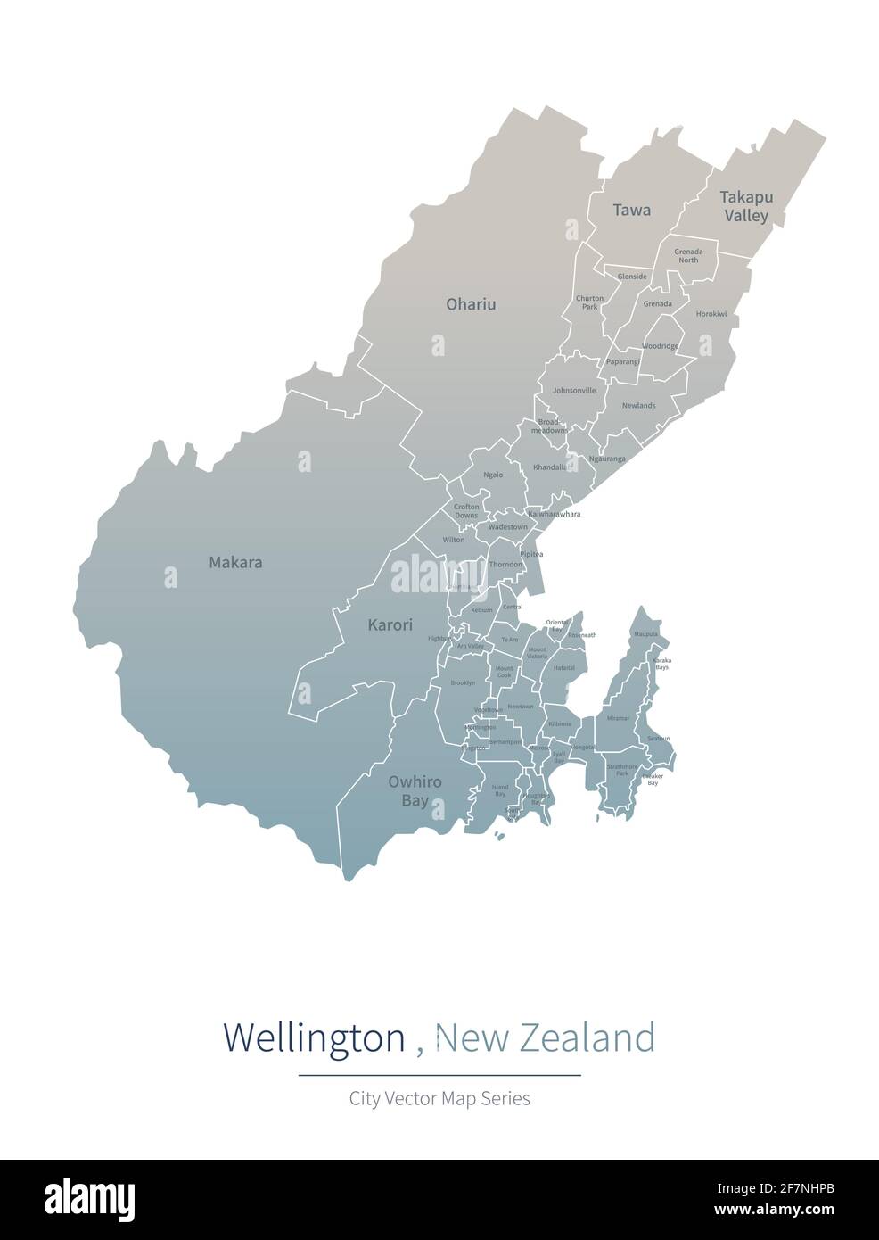 Wellington Map. Carte vectorielle de la grande ville de Nouvelle-Zélande. Illustration de Vecteur