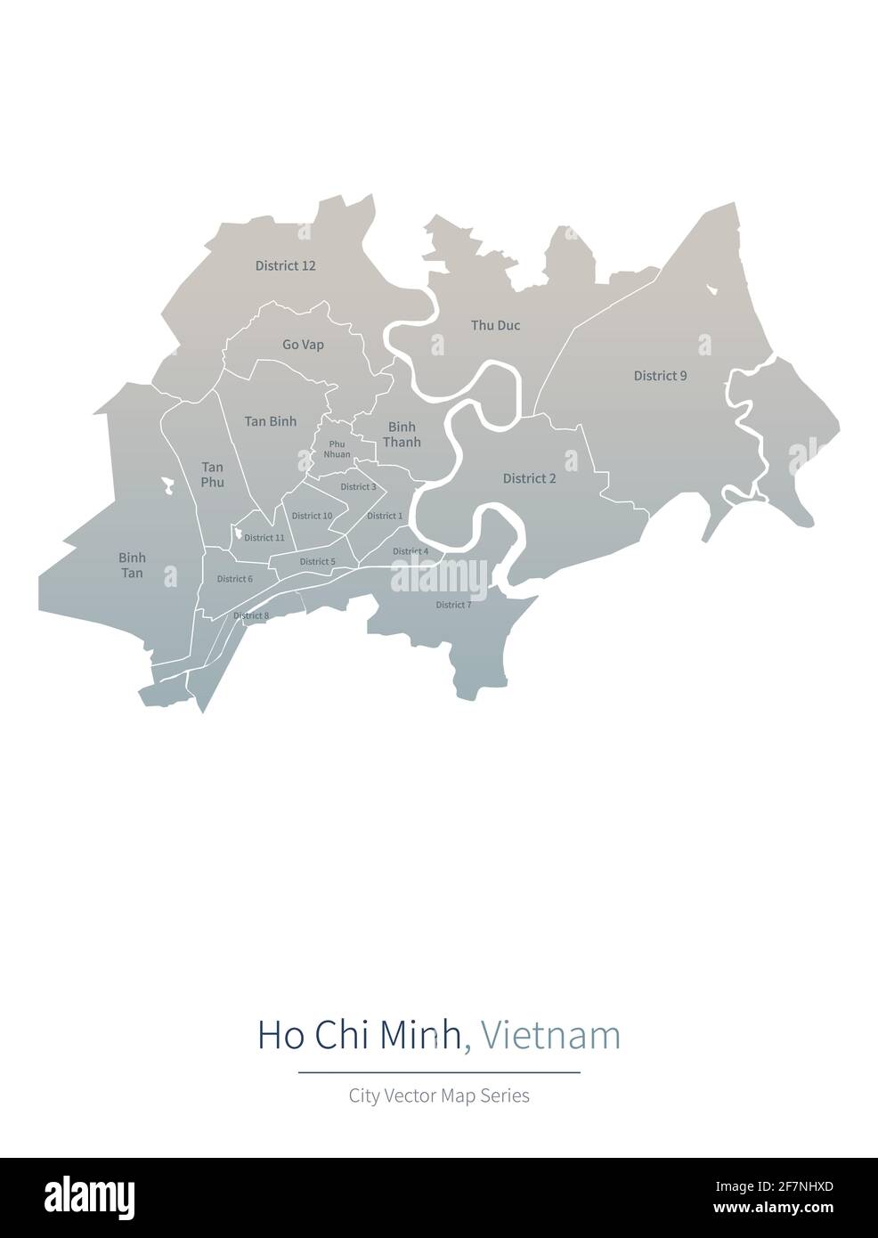 Ho chi minh carte. Carte vectorielle de la grande ville du Vietnam. Illustration de Vecteur