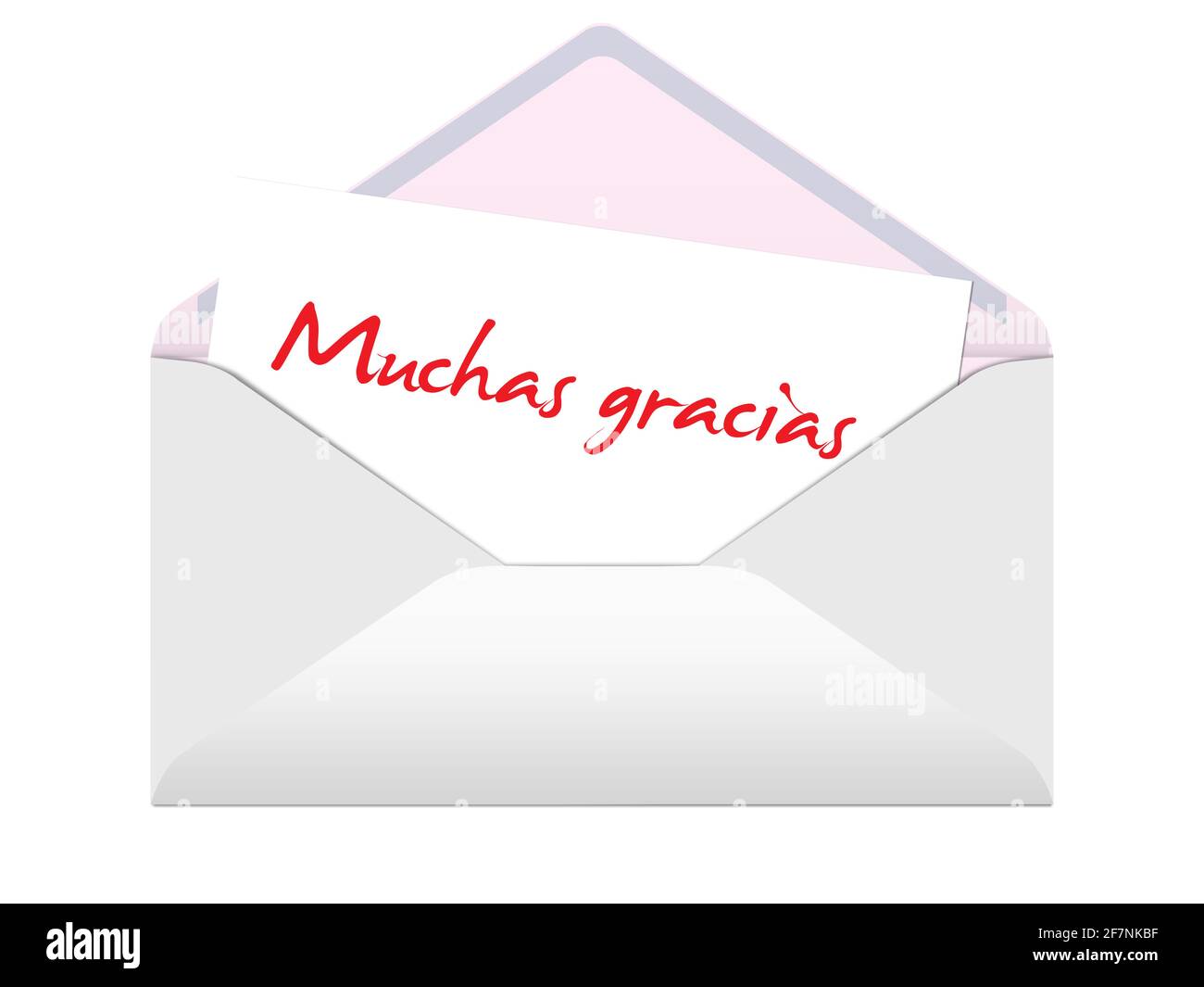 Enveloppe et carte avec le texte 'Muchas gracias', traduction 'Merci', illustration 3D Banque D'Images