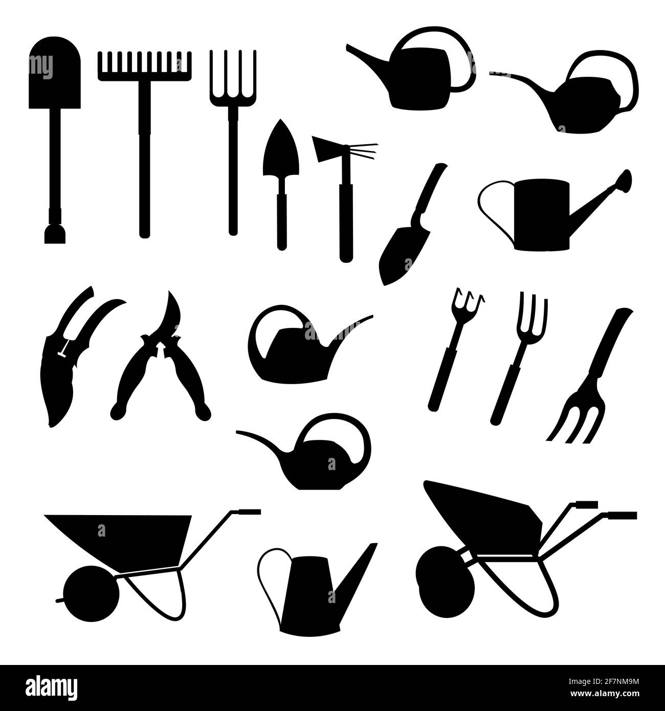Un ensemble de silhouettes d'outils de jardin. Vecteur isolé sur fond blanc. Illustration de Vecteur