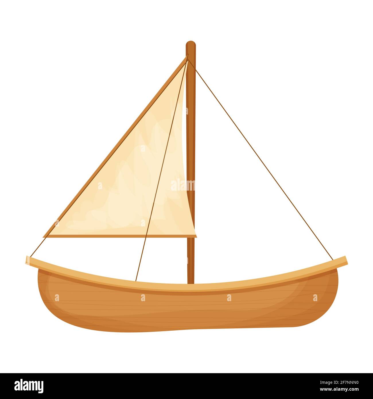 Bateau à voile avec voiles de style dessin animé sur fond blanc isolé. Voilier et vagues d'eau. Canoë traditionnel de l'île. Texturé et détaillé. Illustration vectorielle Illustration de Vecteur
