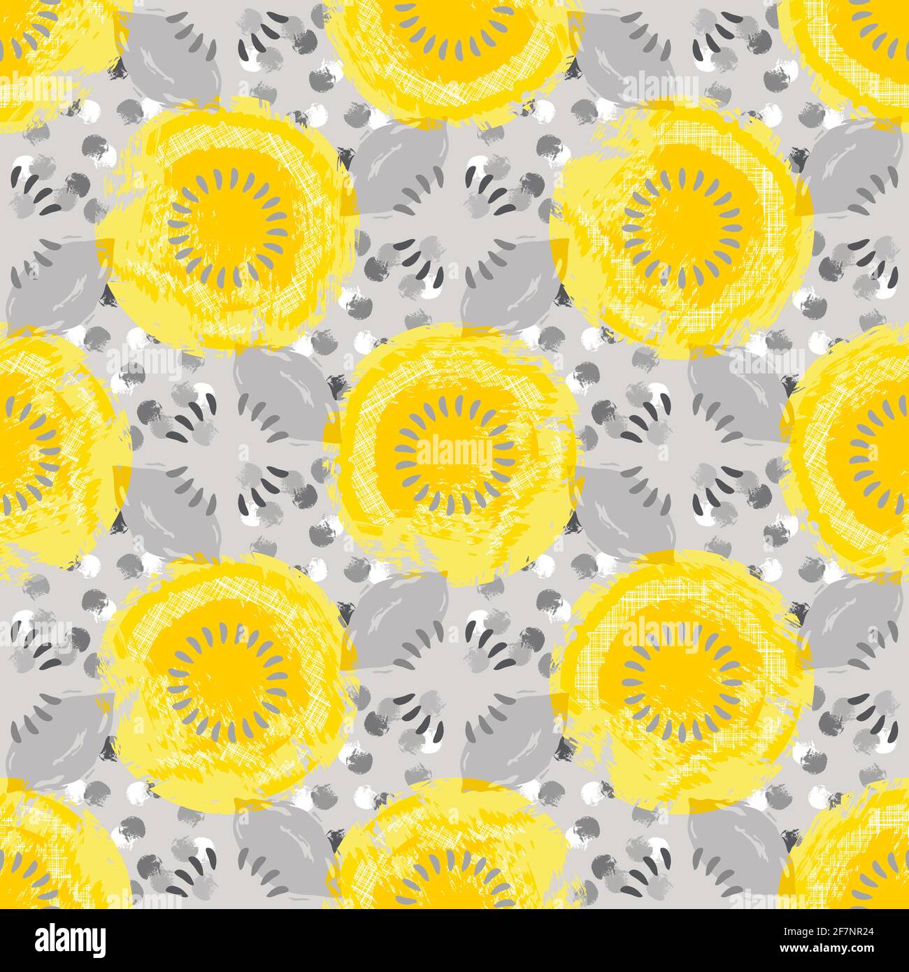 Nuances de jaune et de gris cercles, points, formes abstraites avec texture blanche. La combinaison de couleurs réchauffante est ensoleillée et amicale. Pour une utilisation sur le Web/l'impression Illustration de Vecteur