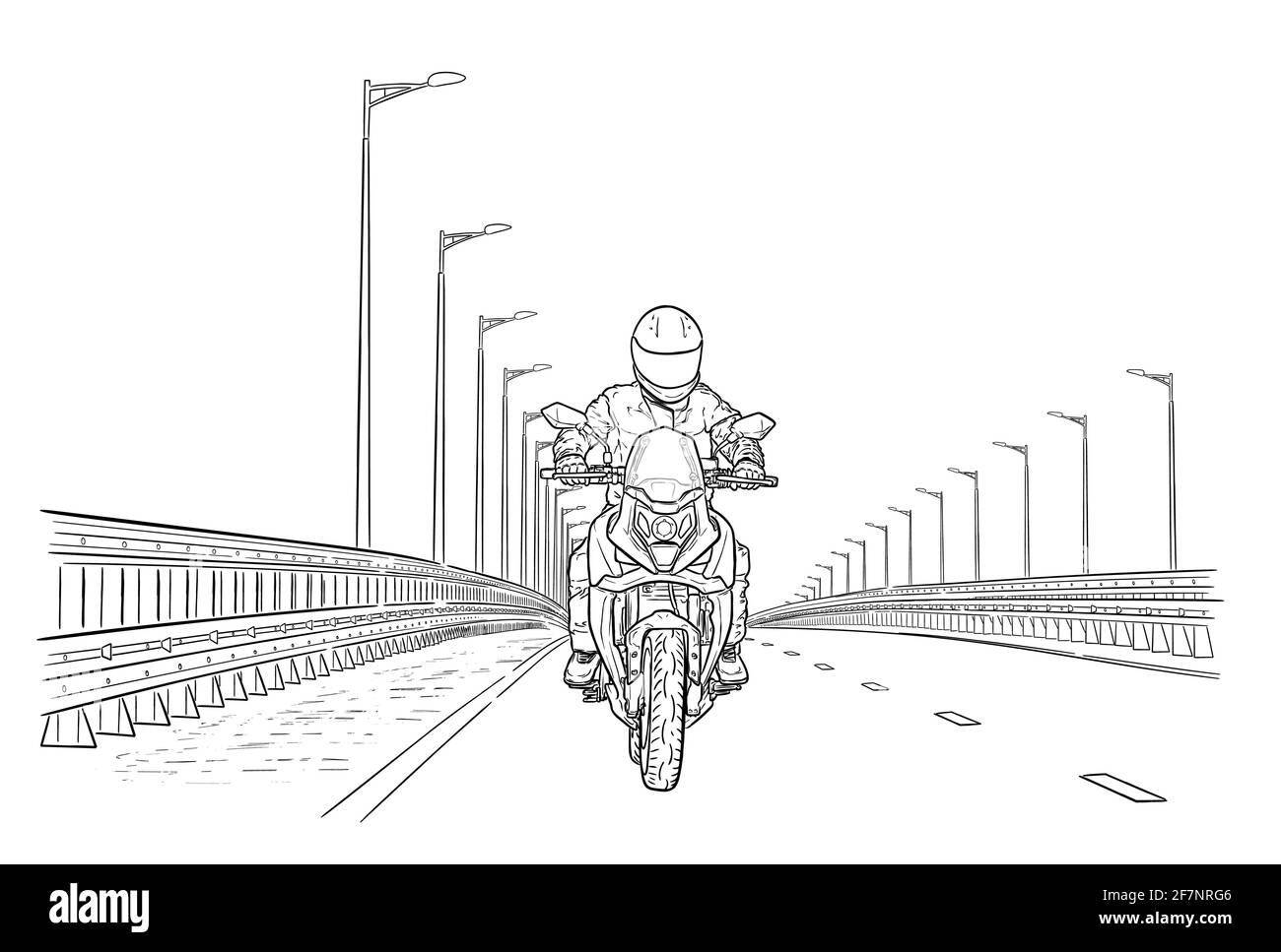 Illustration vectorielle dessinée à la main par la moto sur route Illustration de Vecteur