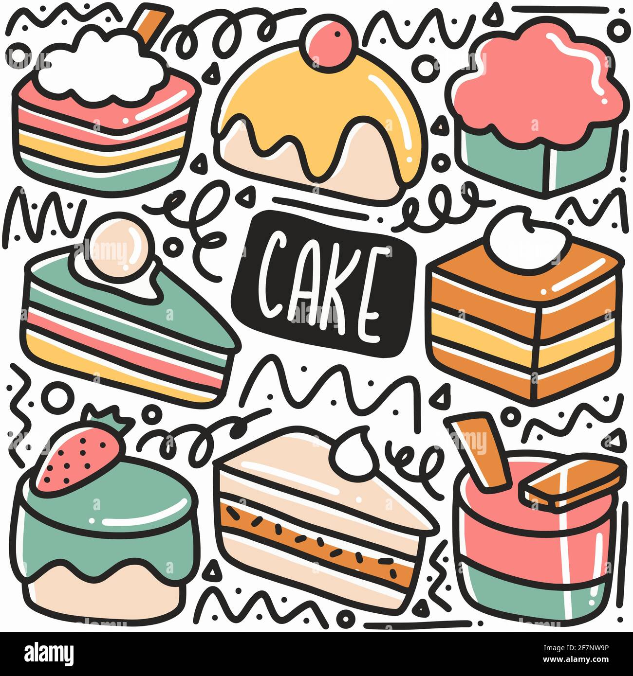 Ensemble De Nouilles A Gateau Dessinees A La Main Image Vectorielle Stock Alamy