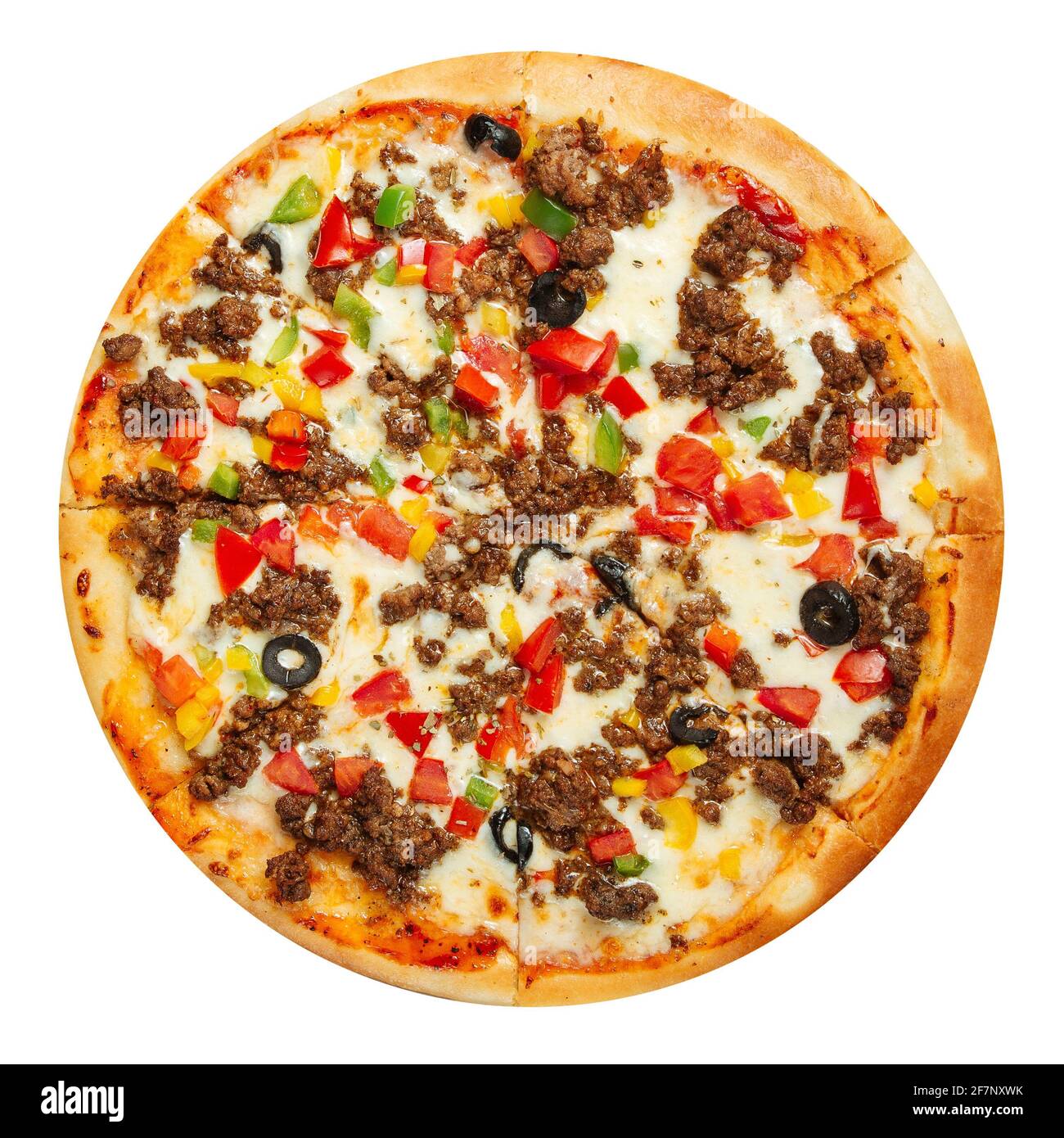 Pizza mexicaine isolée avec viande hachée et olives Banque D'Images