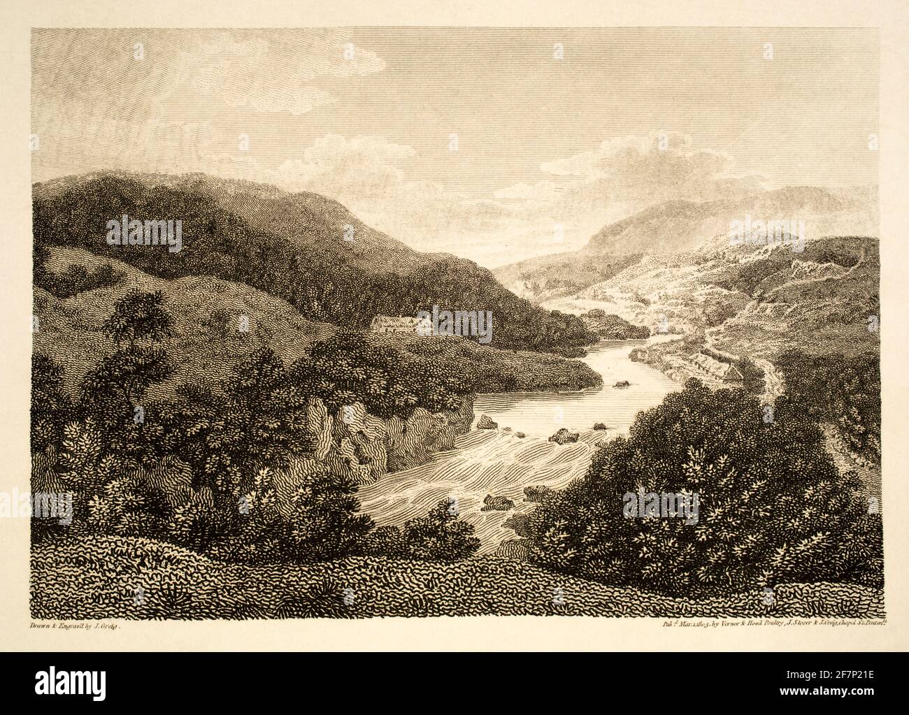 1805 gravure originale des rives de la Nith, de 1811 vues en Grande-Bretagne, illustration des œuvres de Robert Burns, publié par John Sto Banque D'Images