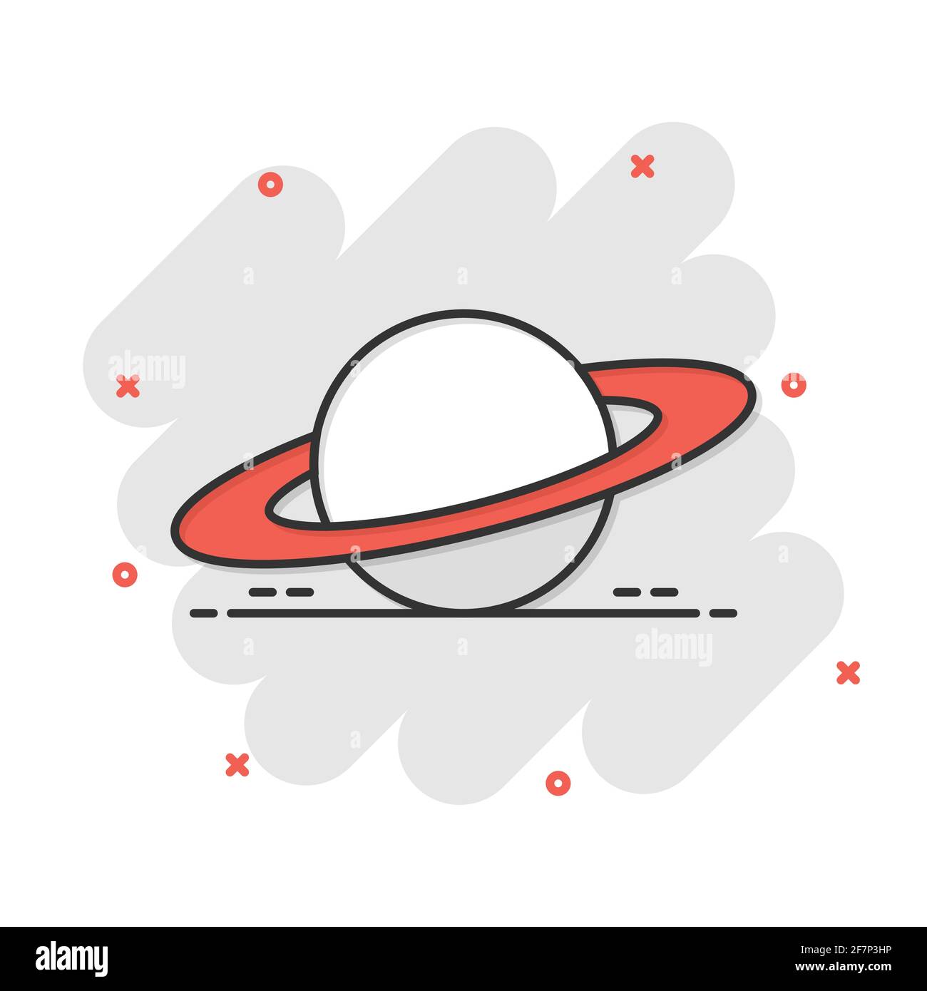 L'icône de Saturne dans le style comique. Vector cartoon illustration sur planète isolé blanc fond. Concept d'entreprise de l'espace Galaxy effet splash. Illustration de Vecteur
