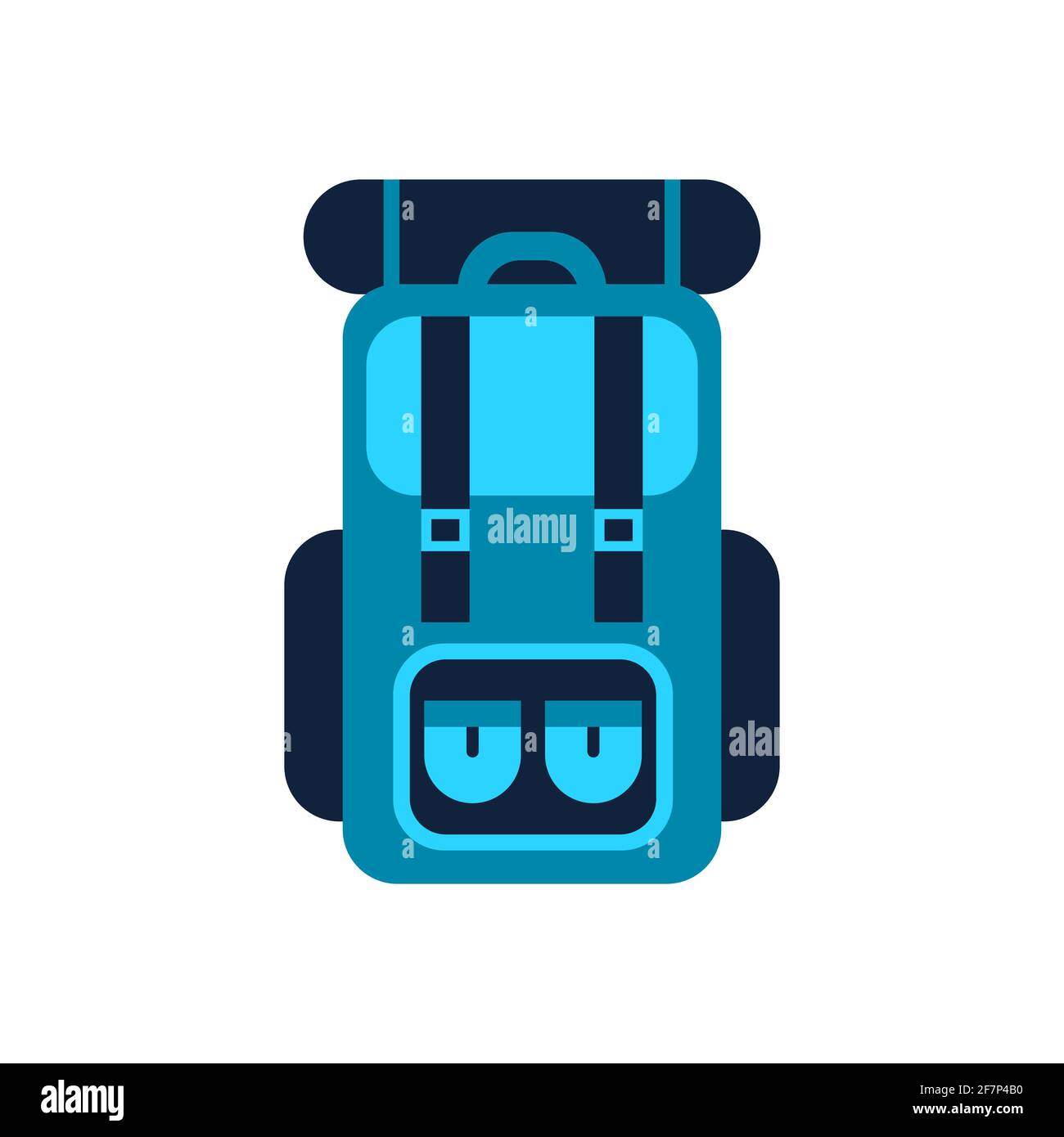 Sac à dos de camping bleu. Sac de randonnée extérieur avec sac de couchage. Matériel de tourisme et de voyage. Équipement d'escalade. Sac à dos, un sac. Vecteur, plat Illustration de Vecteur