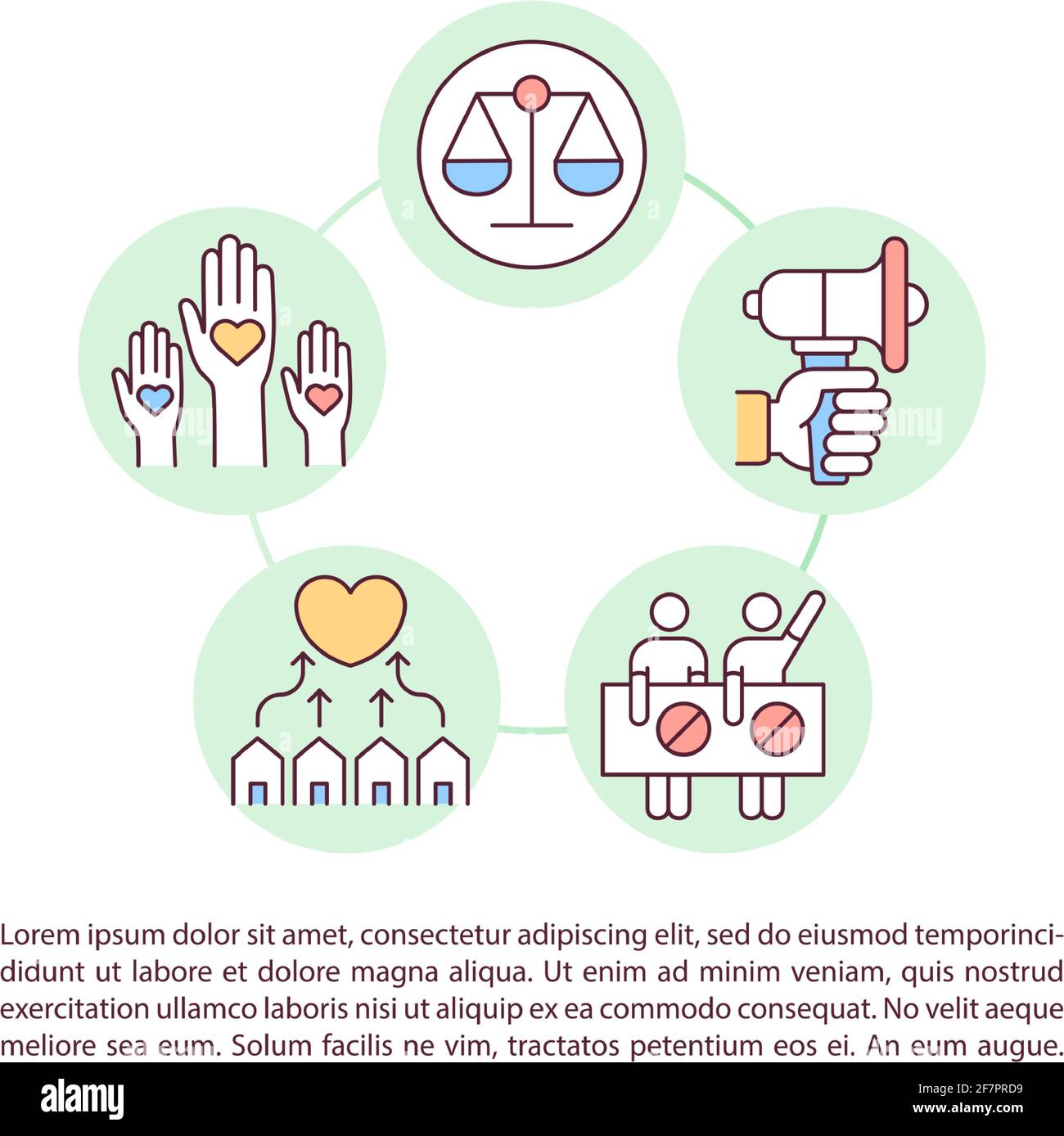 Mouvement social pour l'égalité des droits concept lignes icônes avec texte Illustration de Vecteur