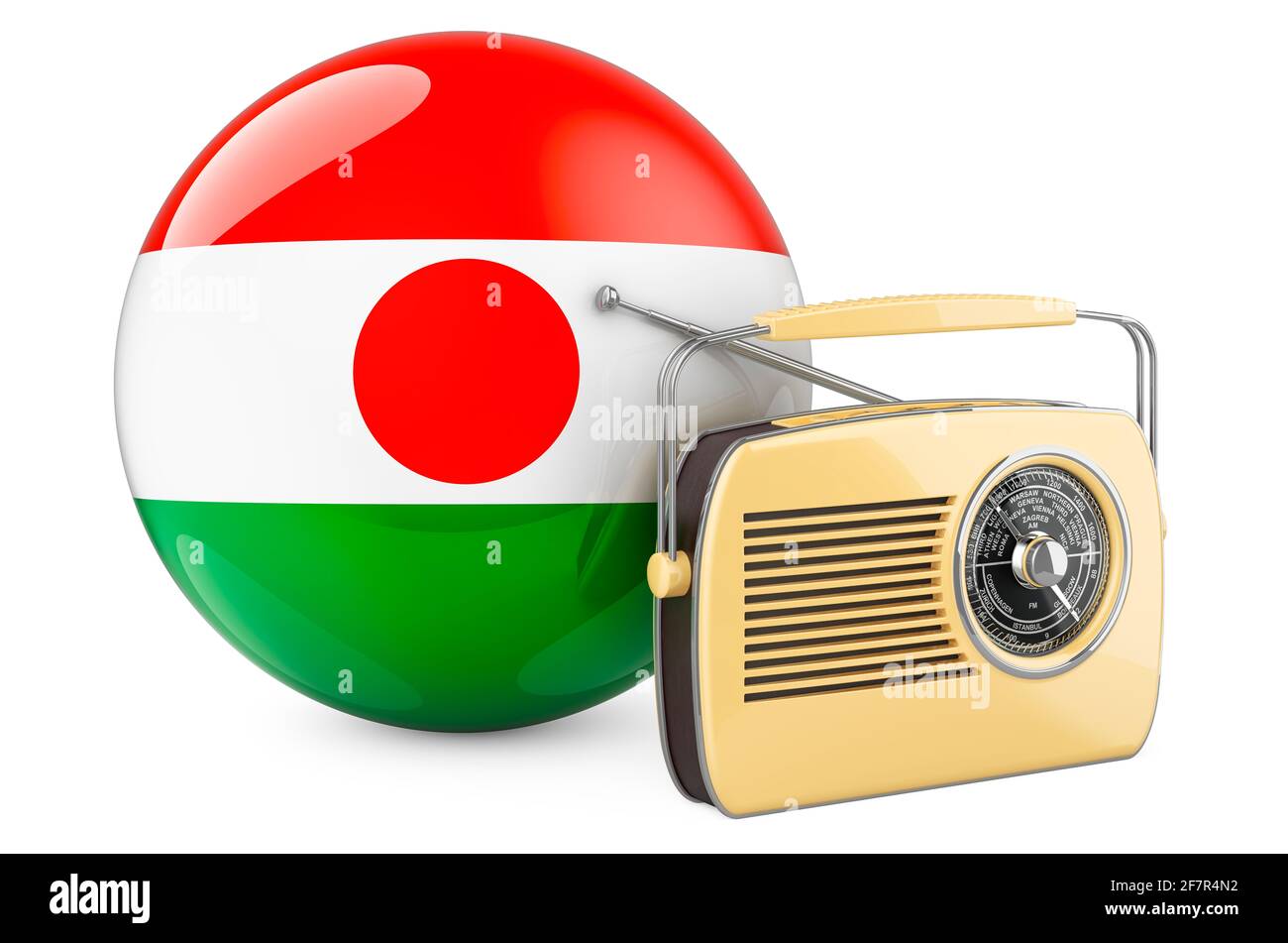 La radiodiffusion au Niger concept. Récepteur radio avec alarme Niger. Rendu 3D isolé sur fond blanc Banque D'Images